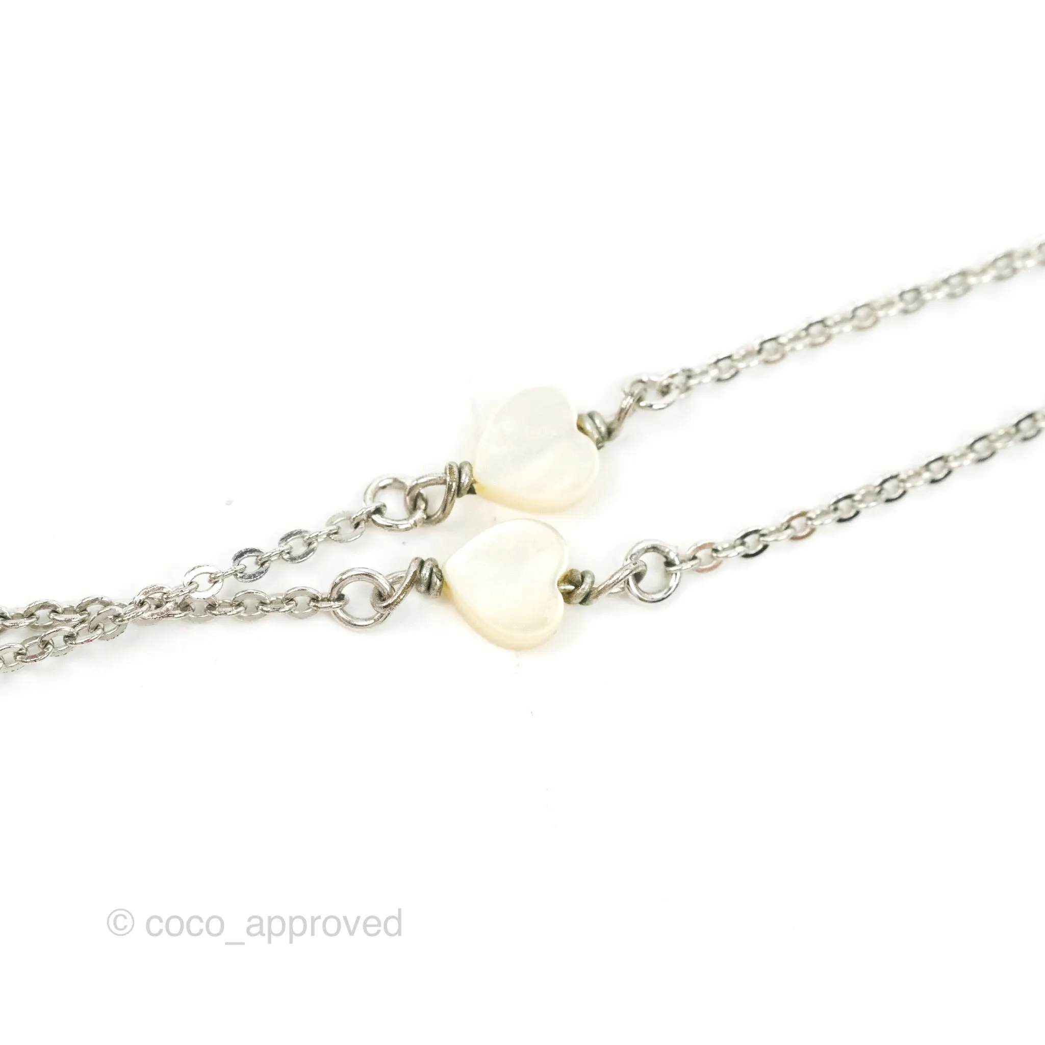 Dior Heart White Pendant Necklace Silver Tone