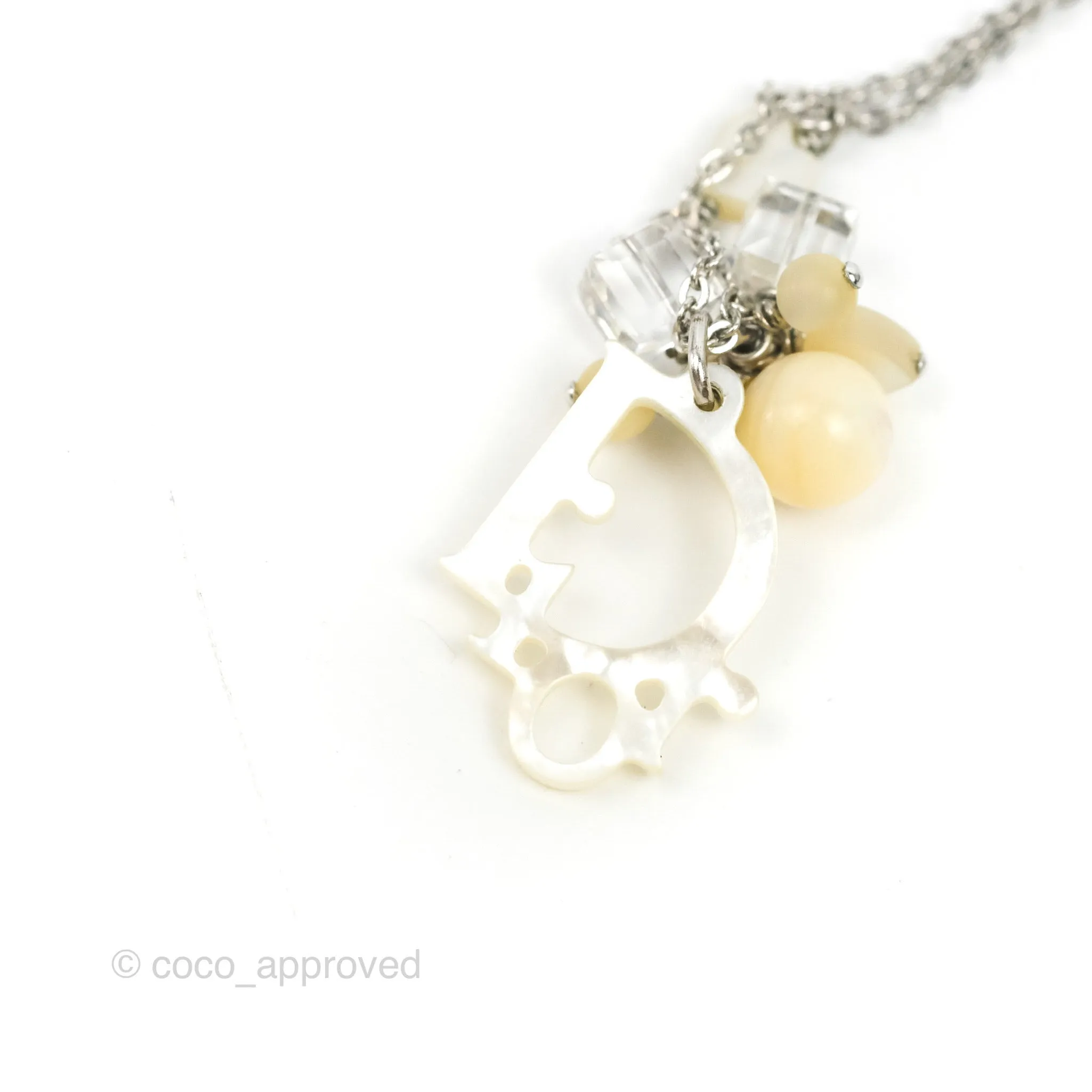 Dior Heart White Pendant Necklace Silver Tone