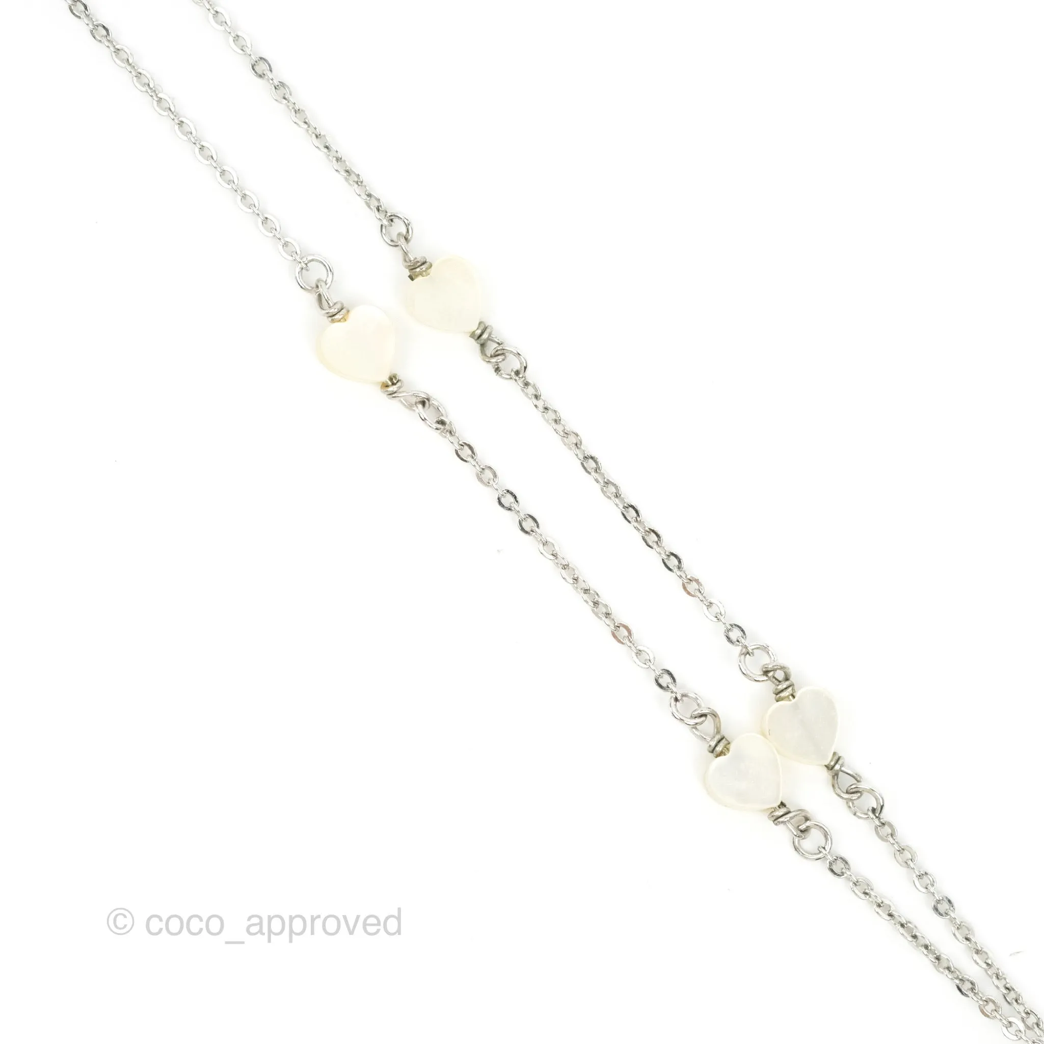 Dior Heart White Pendant Necklace Silver Tone