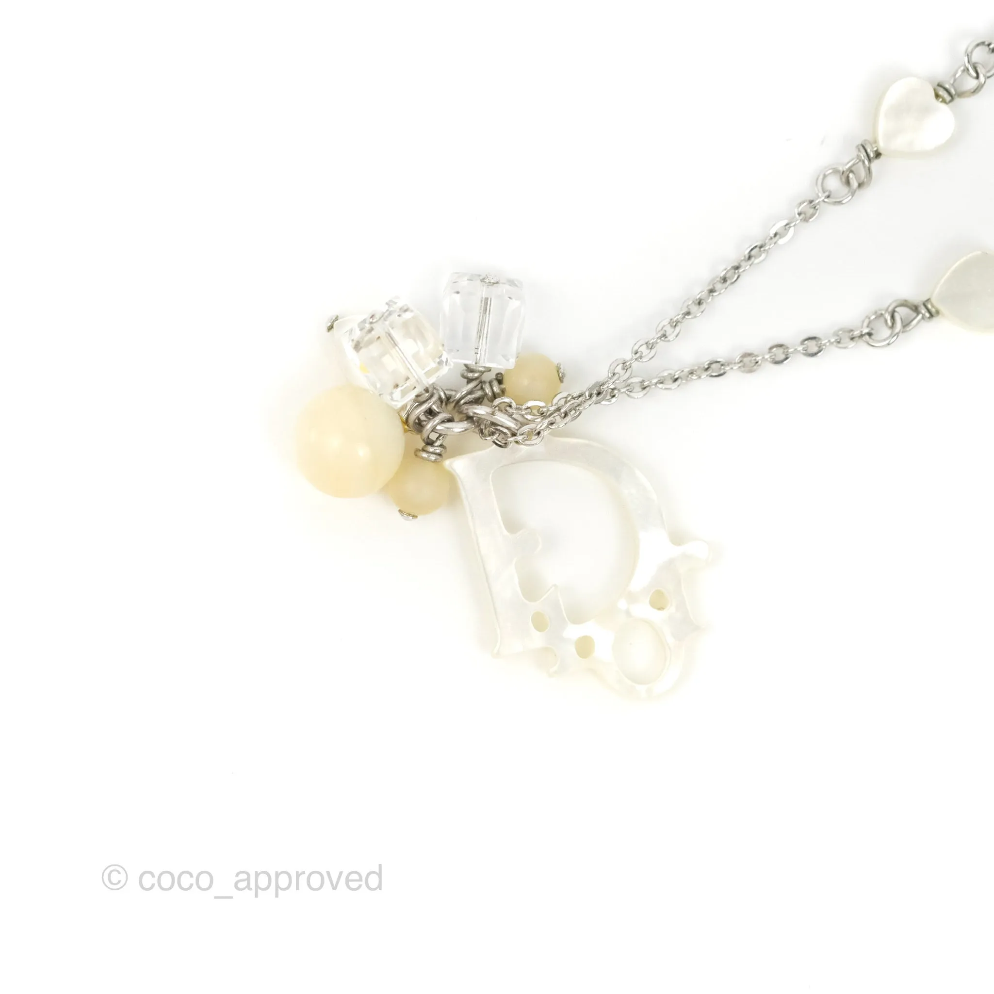 Dior Heart White Pendant Necklace Silver Tone