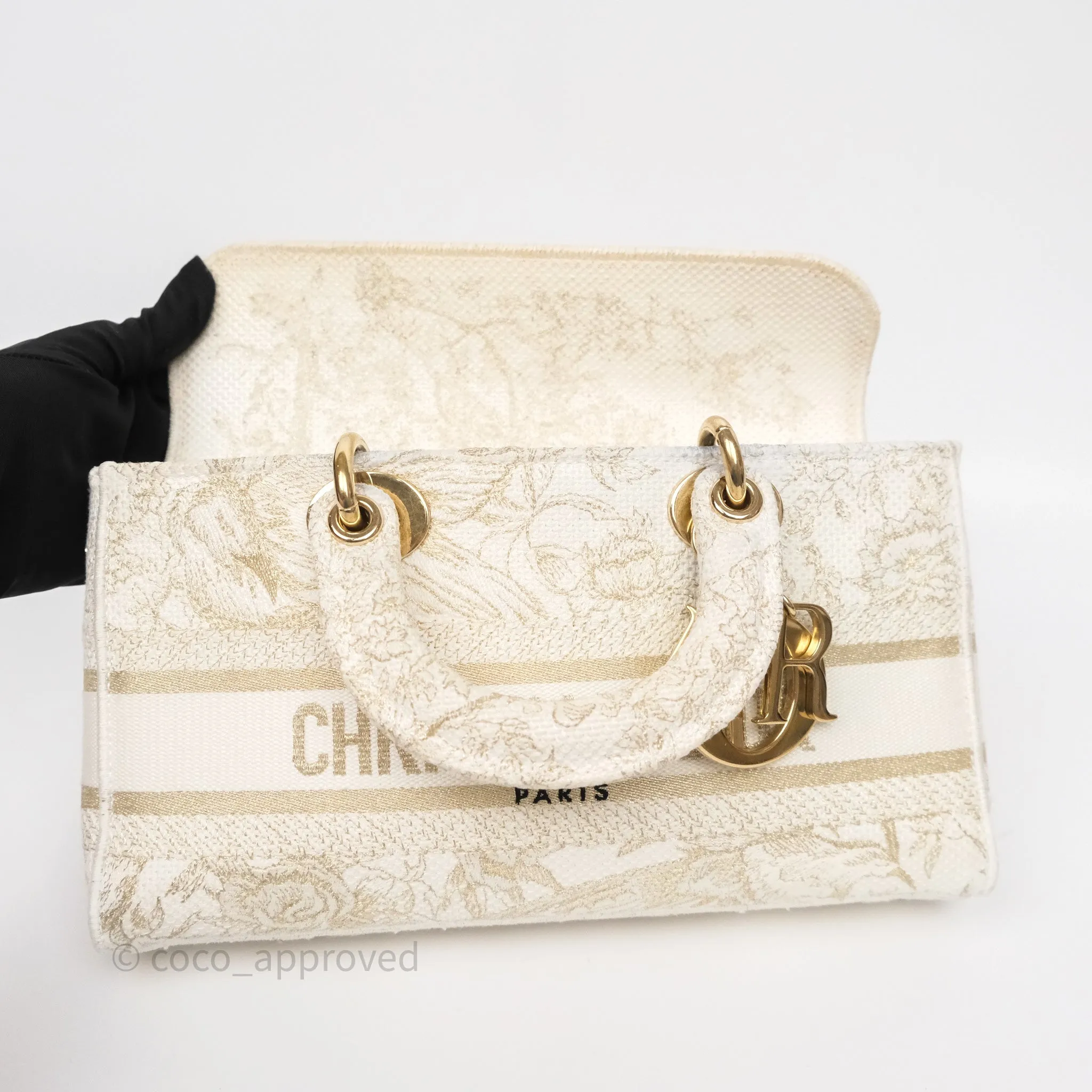Dior Medium Lady D-Joy Bag Dior Jardin d'Hiver Embroidery White