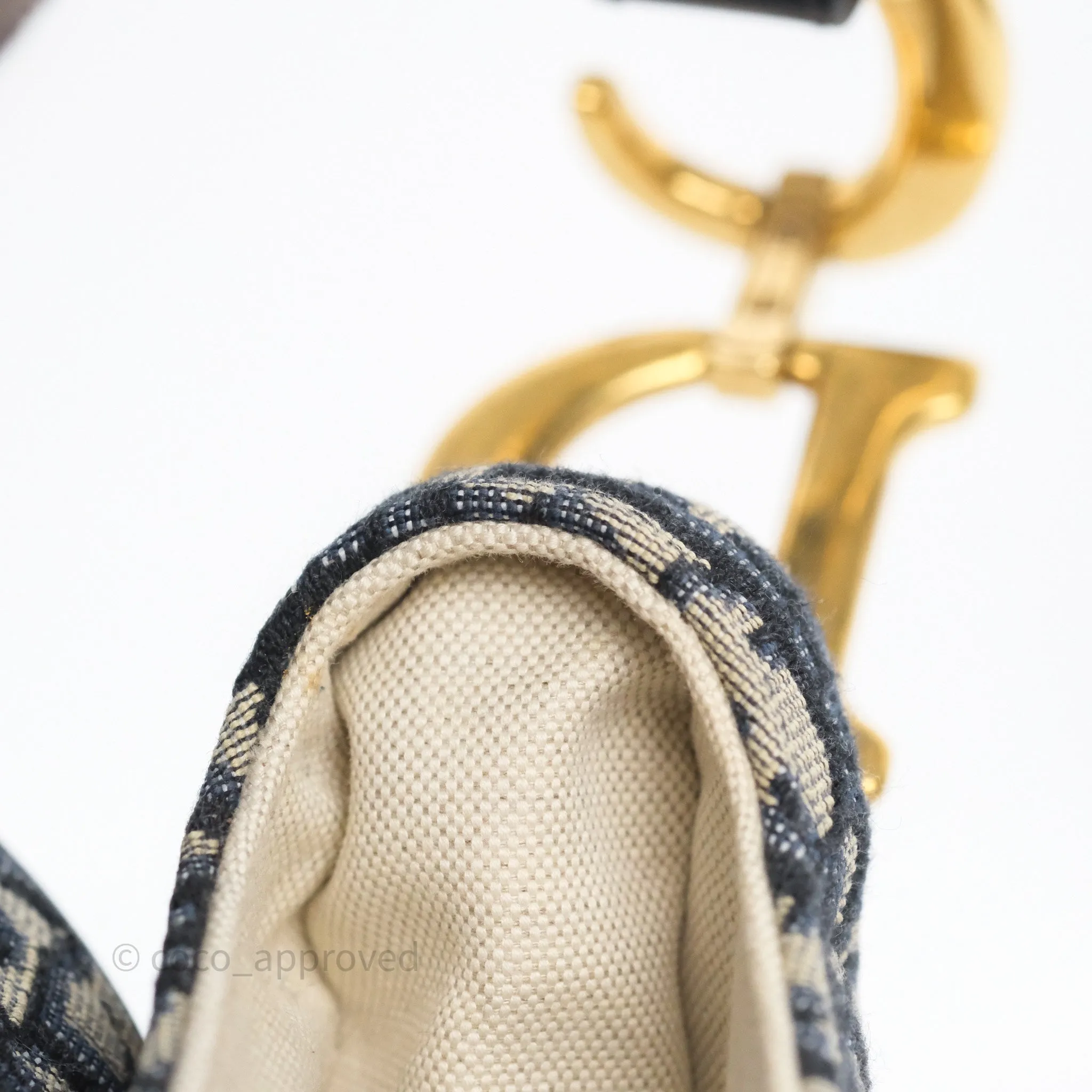 Dior Saddle Bag Navy Dior Oblique Embroidery Aged Gold Hardware