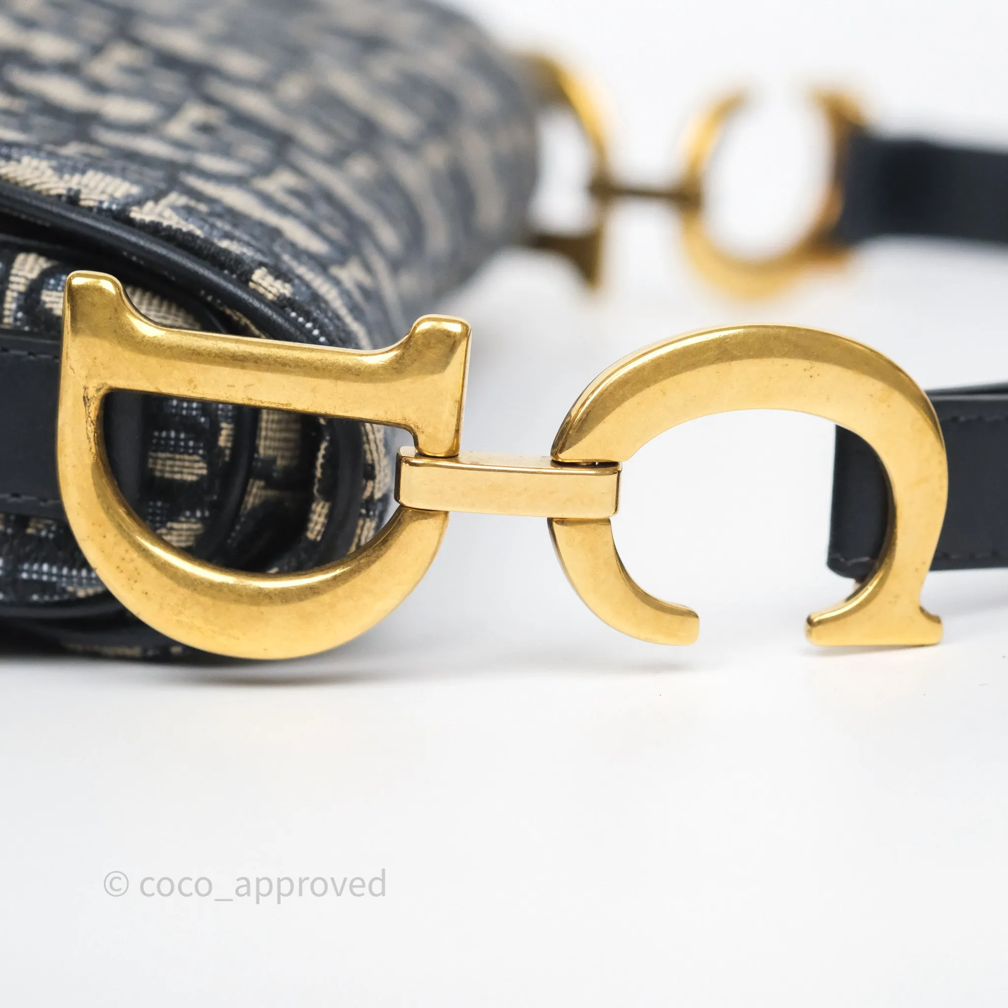 Dior Saddle Bag Navy Dior Oblique Embroidery Aged Gold Hardware