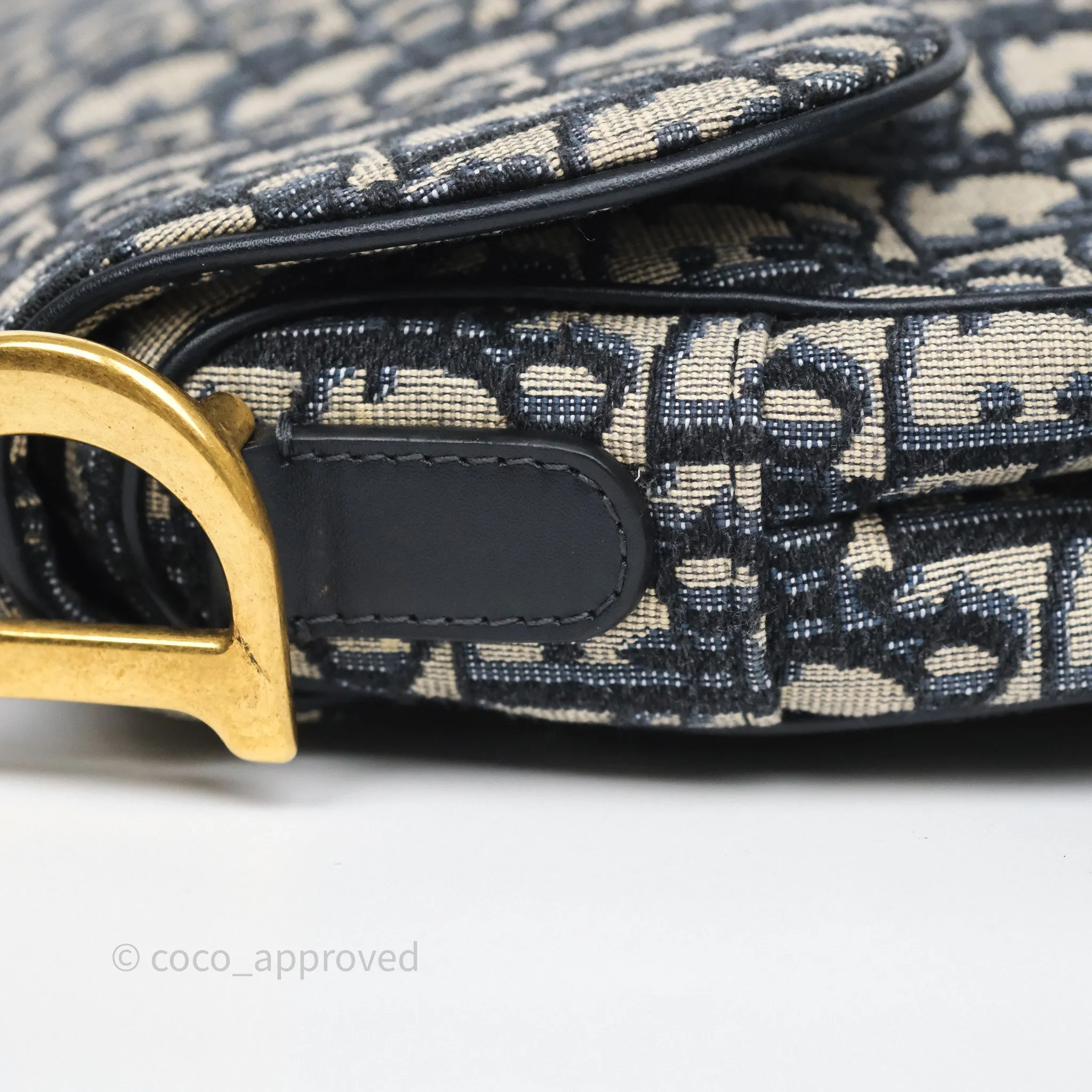 Dior Saddle Bag Navy Dior Oblique Embroidery Aged Gold Hardware