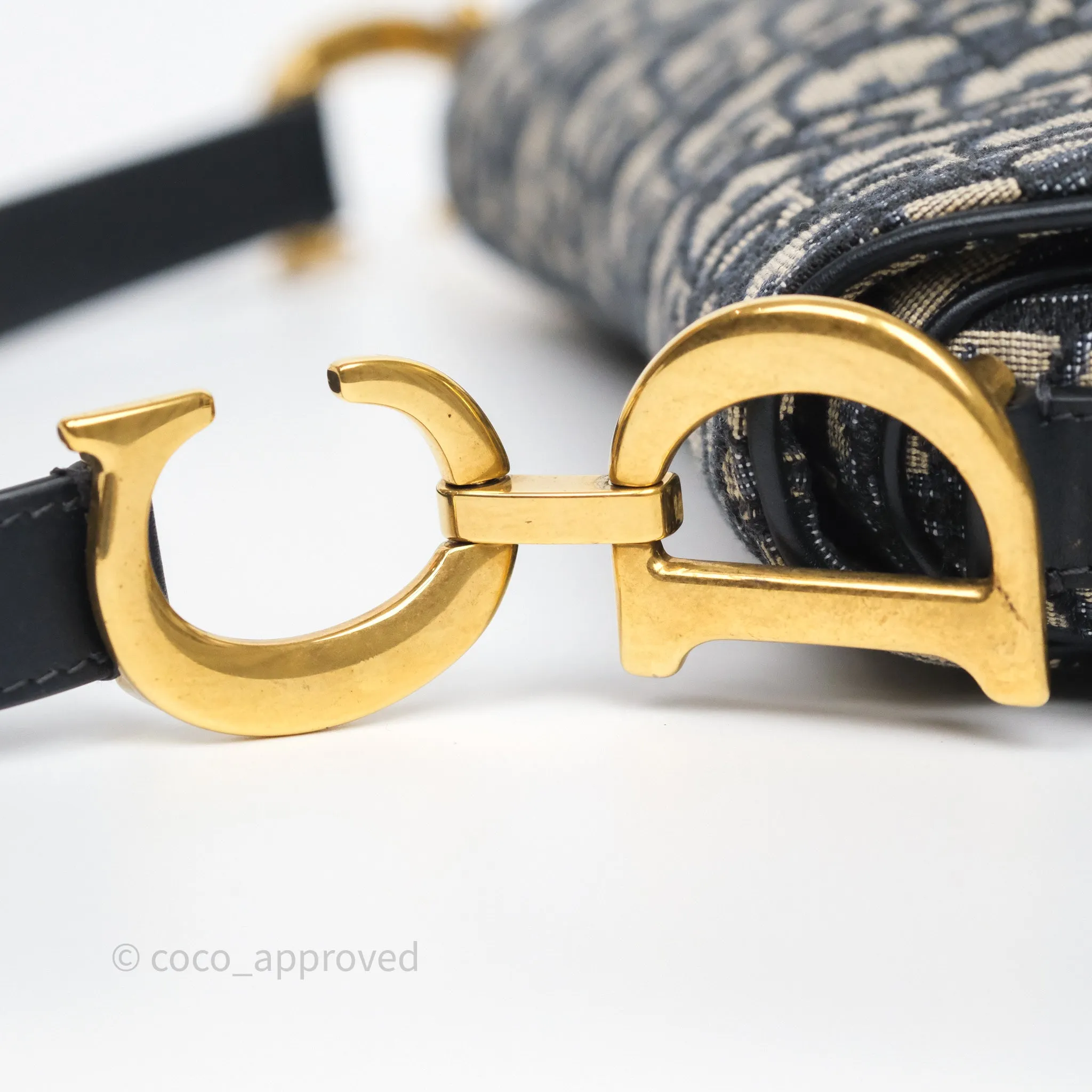 Dior Saddle Bag Navy Dior Oblique Embroidery Aged Gold Hardware