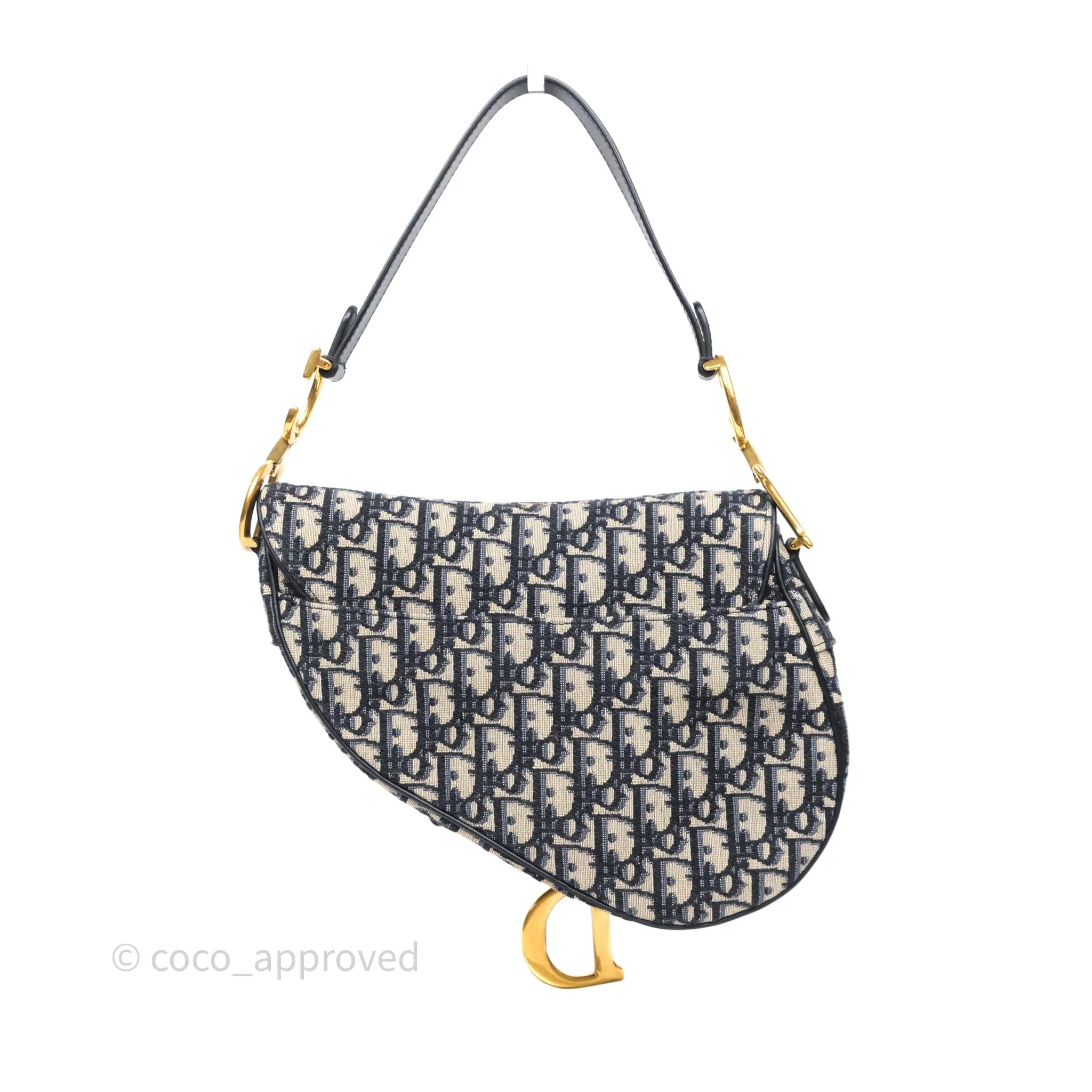 Dior Saddle Bag Navy Dior Oblique Embroidery Aged Gold Hardware