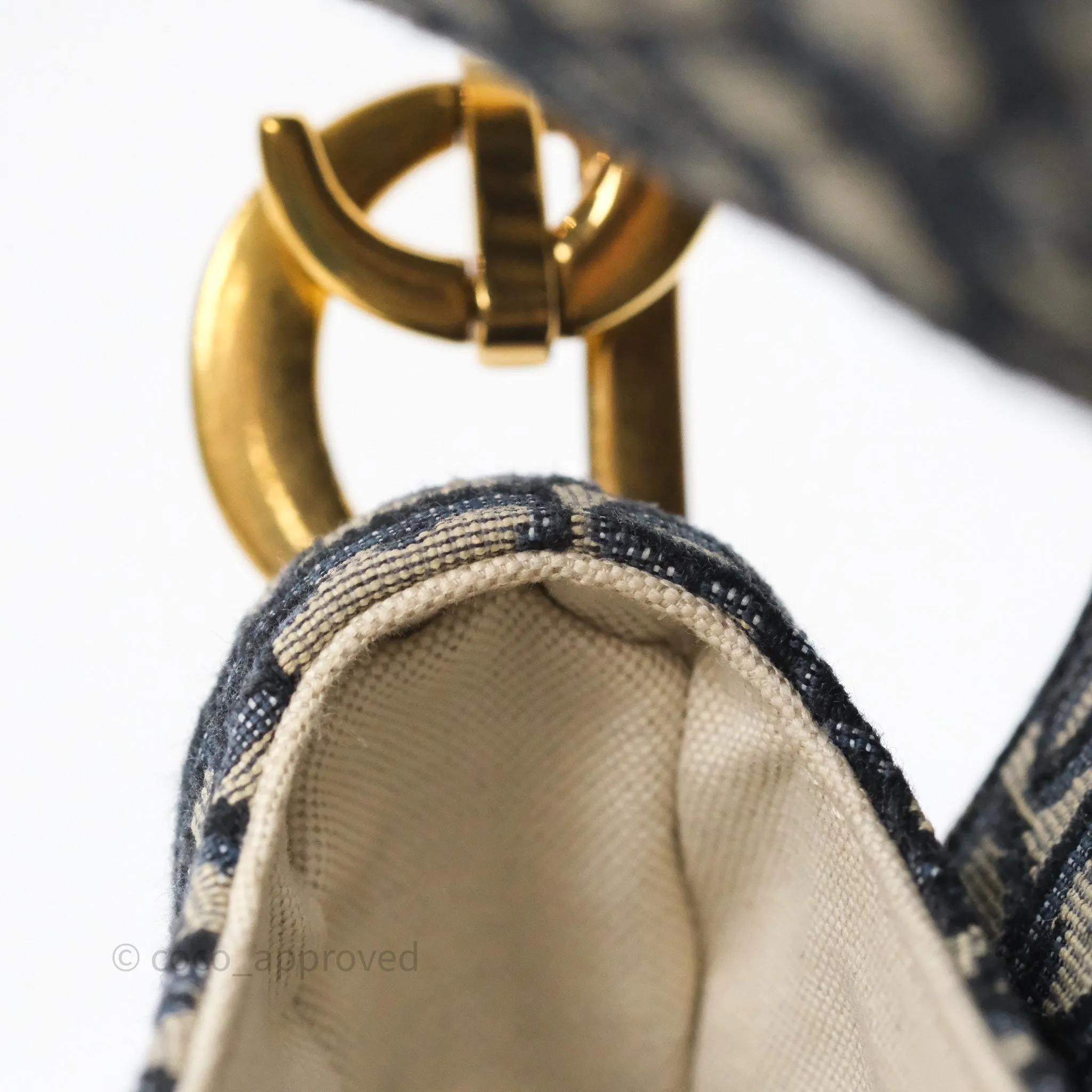 Dior Saddle Bag Navy Dior Oblique Embroidery Aged Gold Hardware