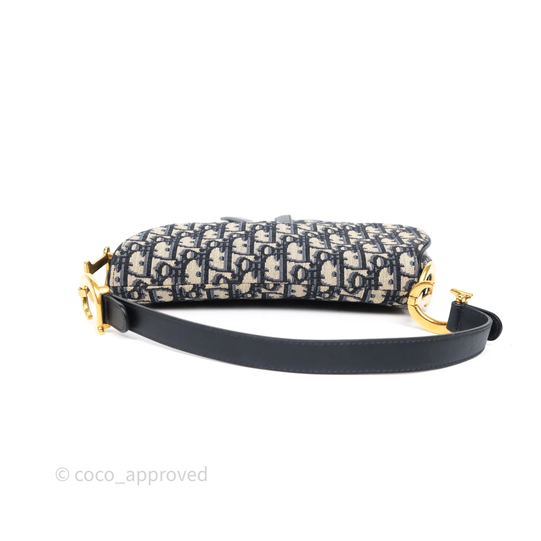 Dior Saddle Bag Navy Dior Oblique Embroidery Aged Gold Hardware