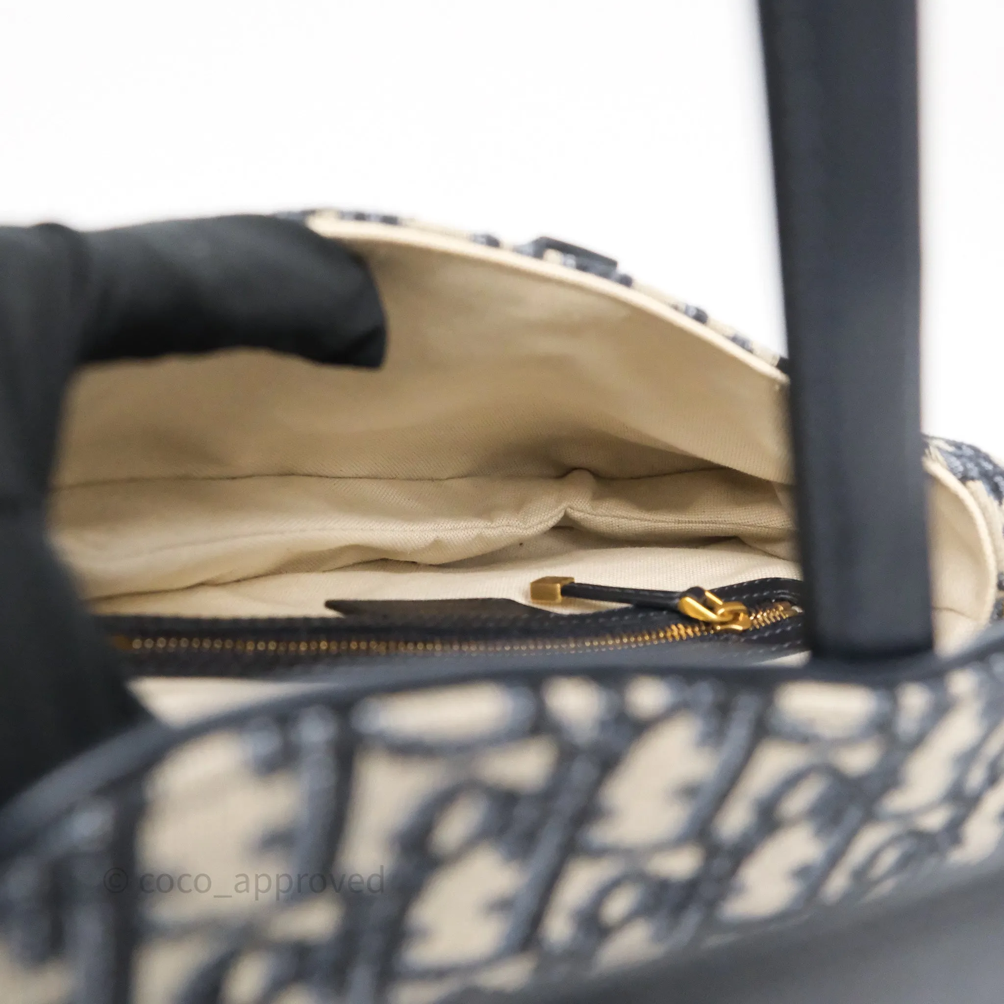 Dior Saddle Bag Navy Dior Oblique Embroidery Aged Gold Hardware
