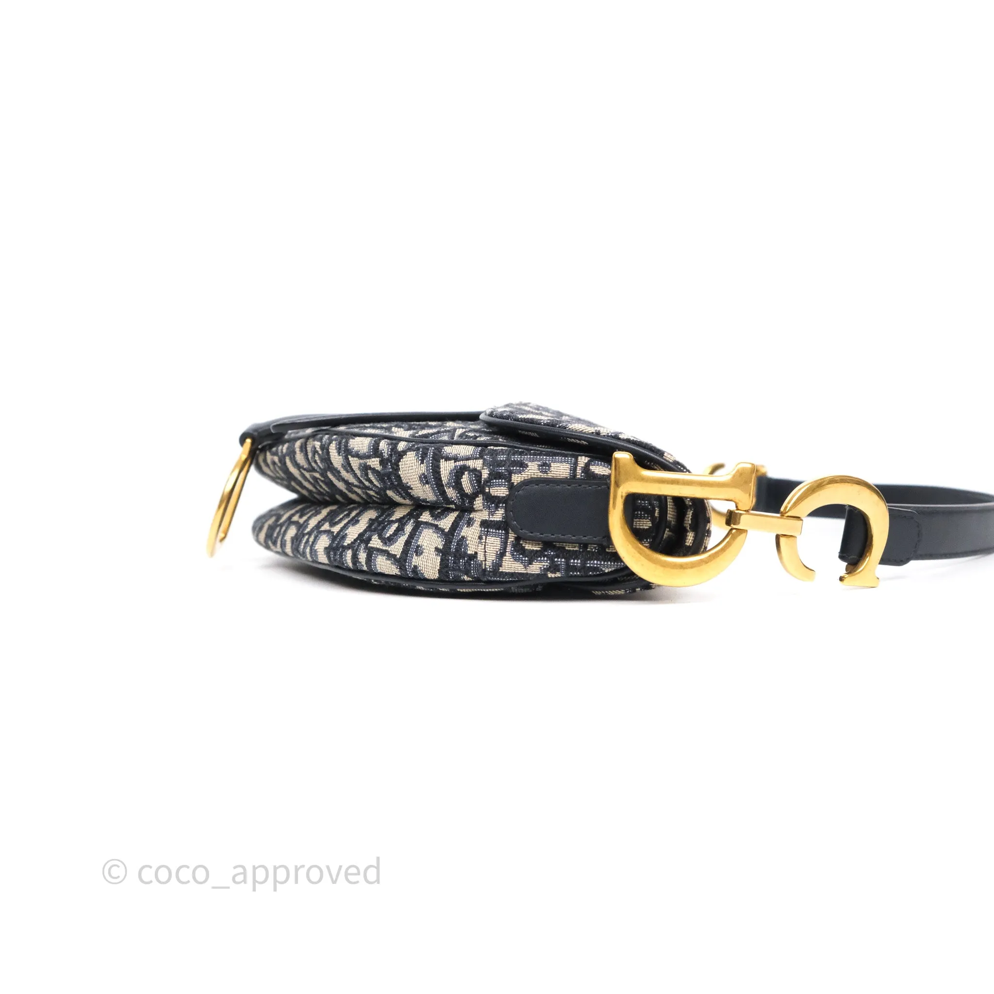 Dior Saddle Bag Navy Dior Oblique Embroidery Aged Gold Hardware