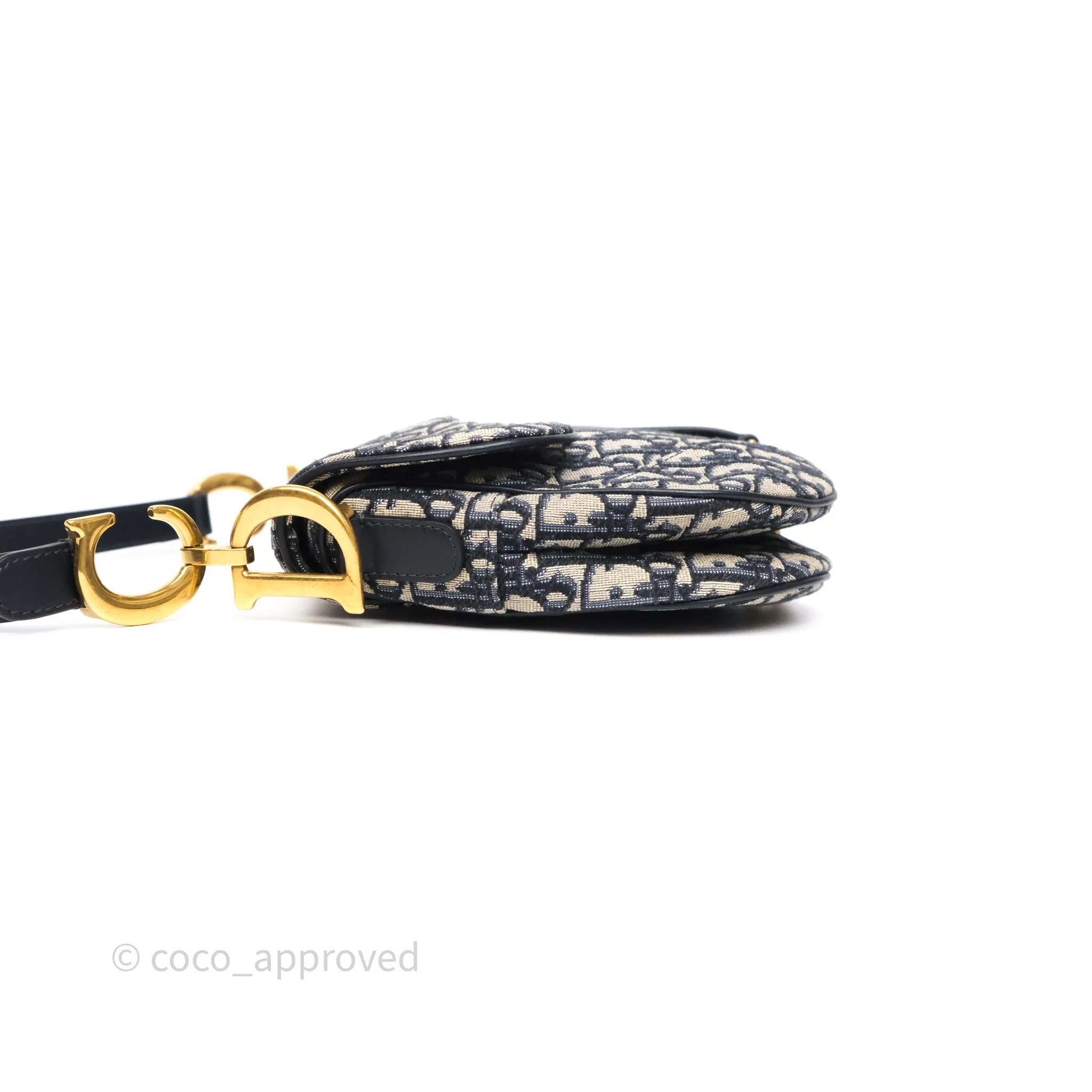 Dior Saddle Bag Navy Dior Oblique Embroidery Aged Gold Hardware