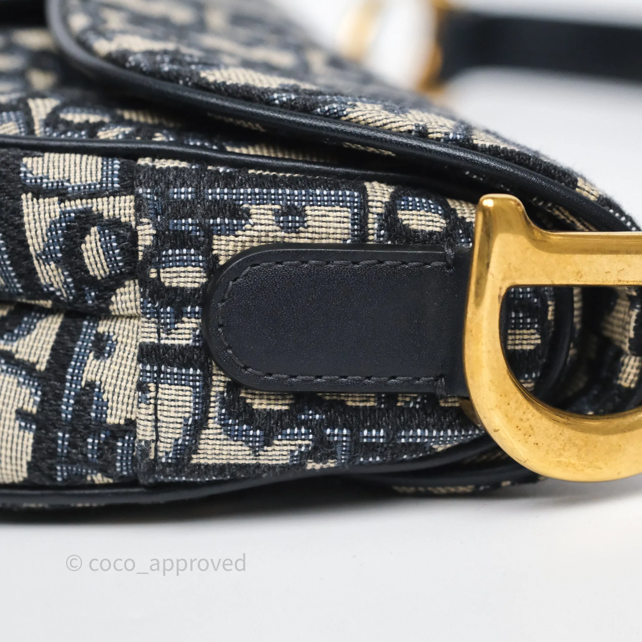 Dior Saddle Bag Navy Dior Oblique Embroidery Aged Gold Hardware