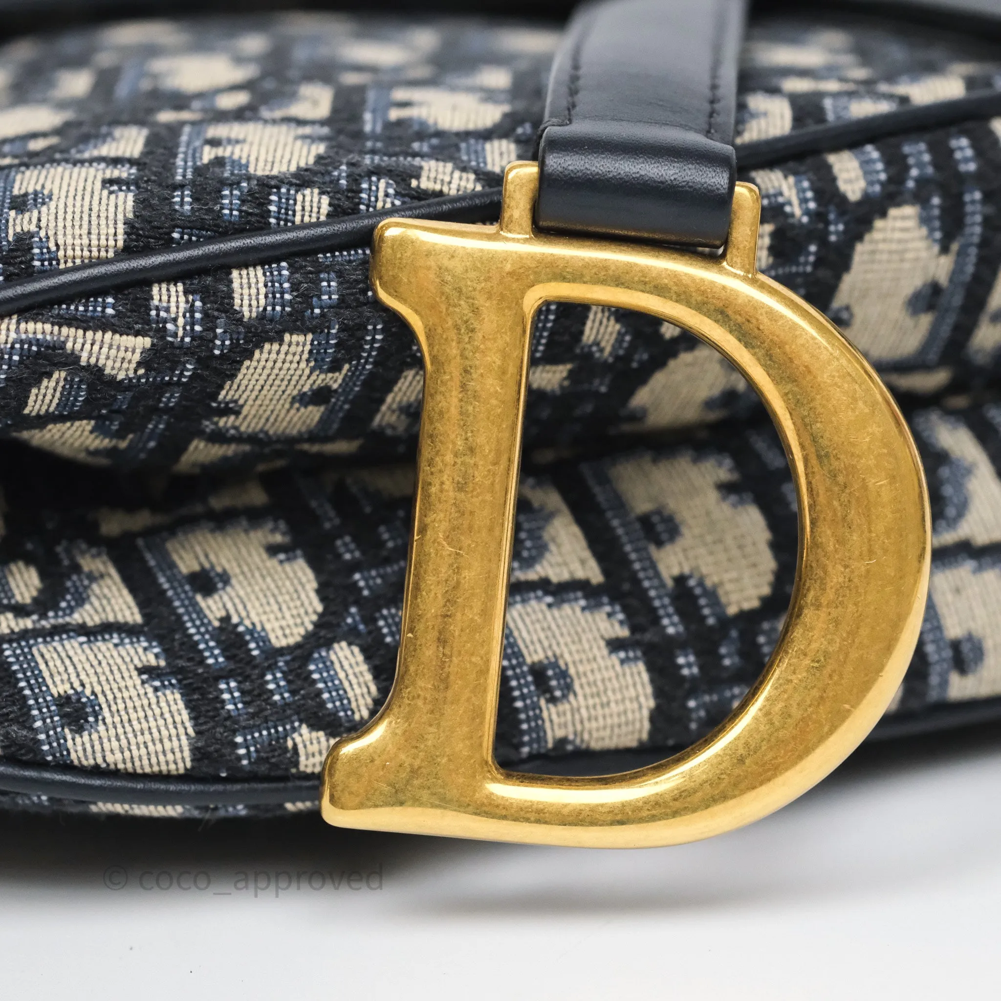 Dior Saddle Bag Navy Dior Oblique Embroidery Aged Gold Hardware