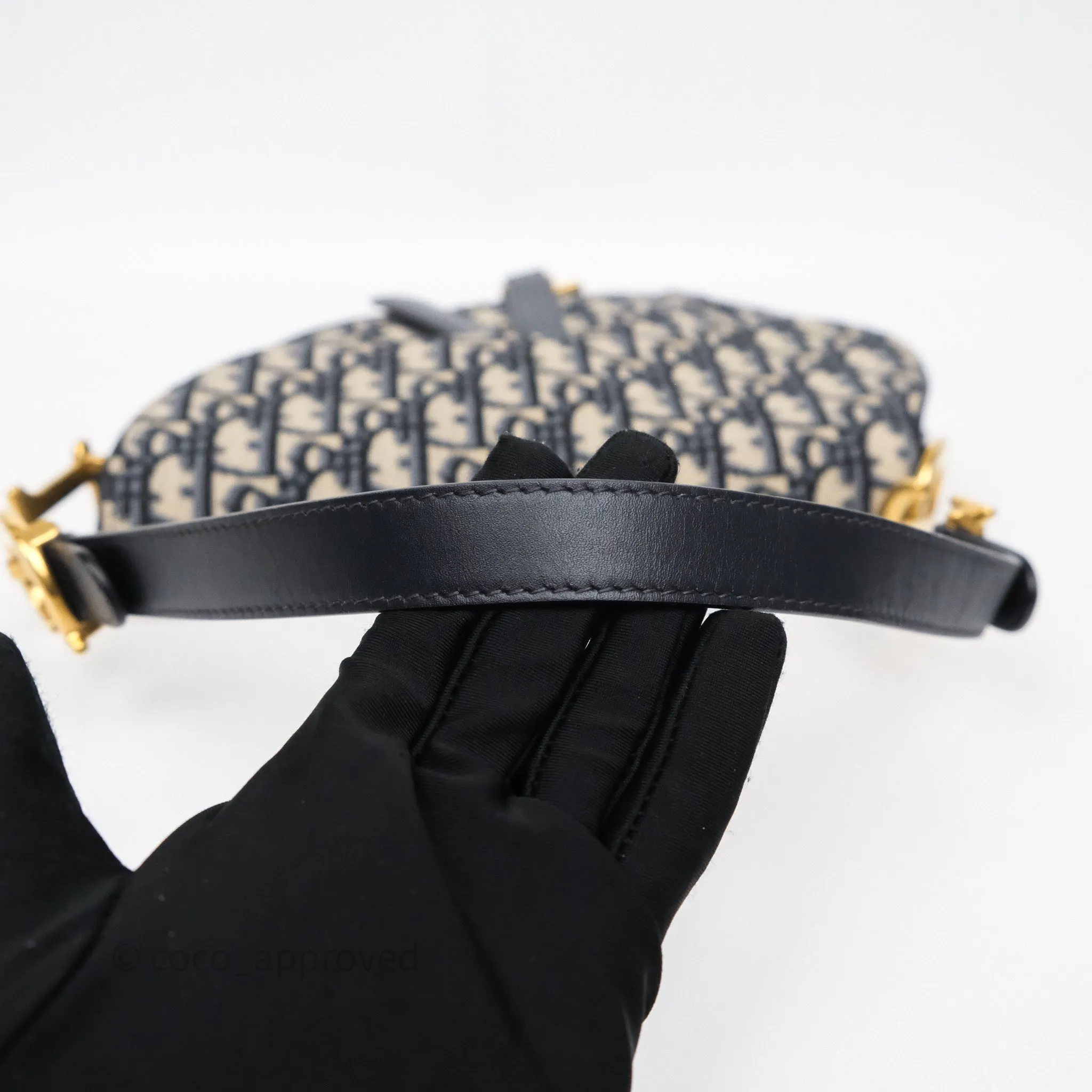 Dior Saddle Bag Navy Dior Oblique Embroidery Aged Gold Hardware