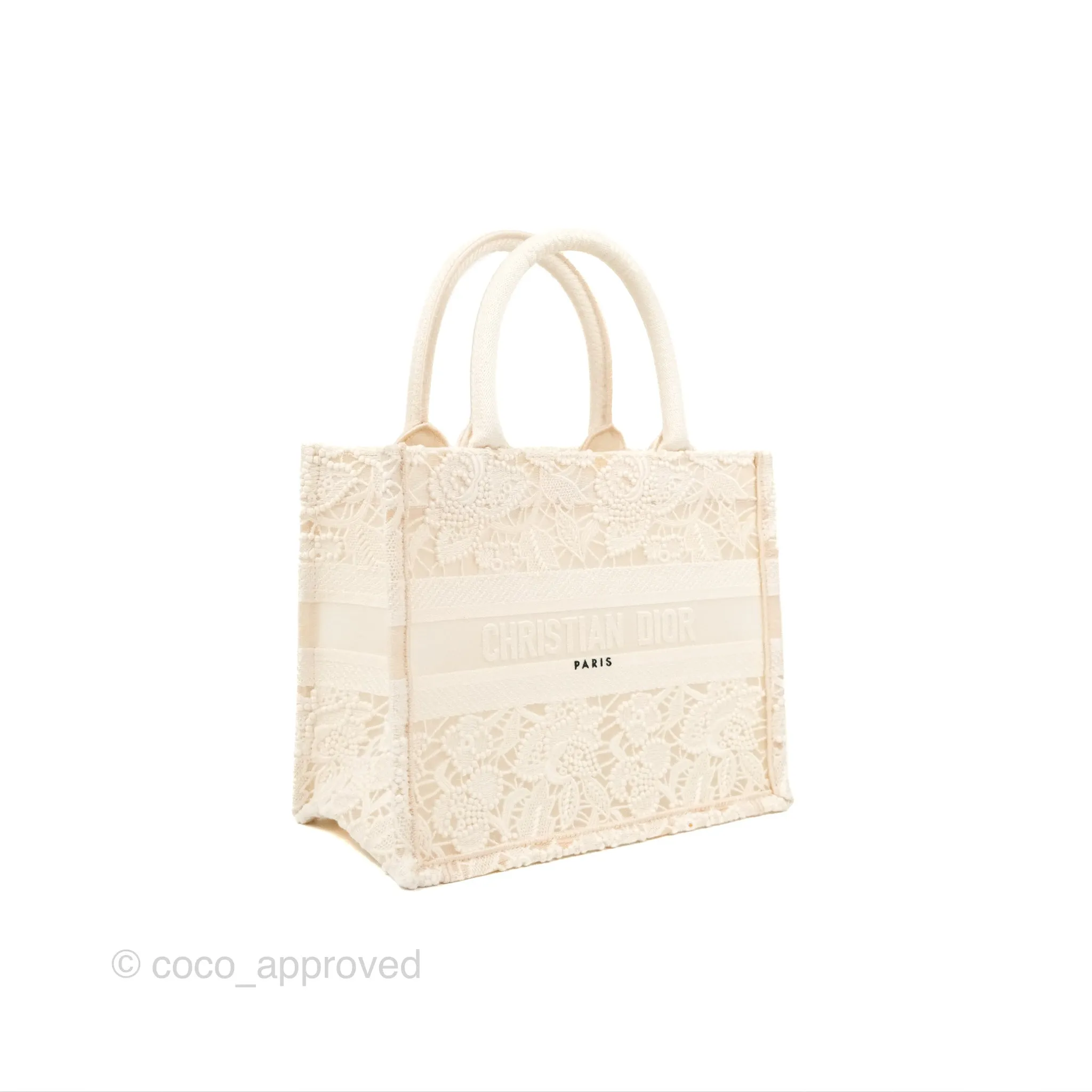 Dior Small Book Tote Natural Macram-Effect Embroidery