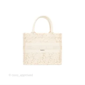 Dior Small Book Tote Natural Macram-Effect Embroidery