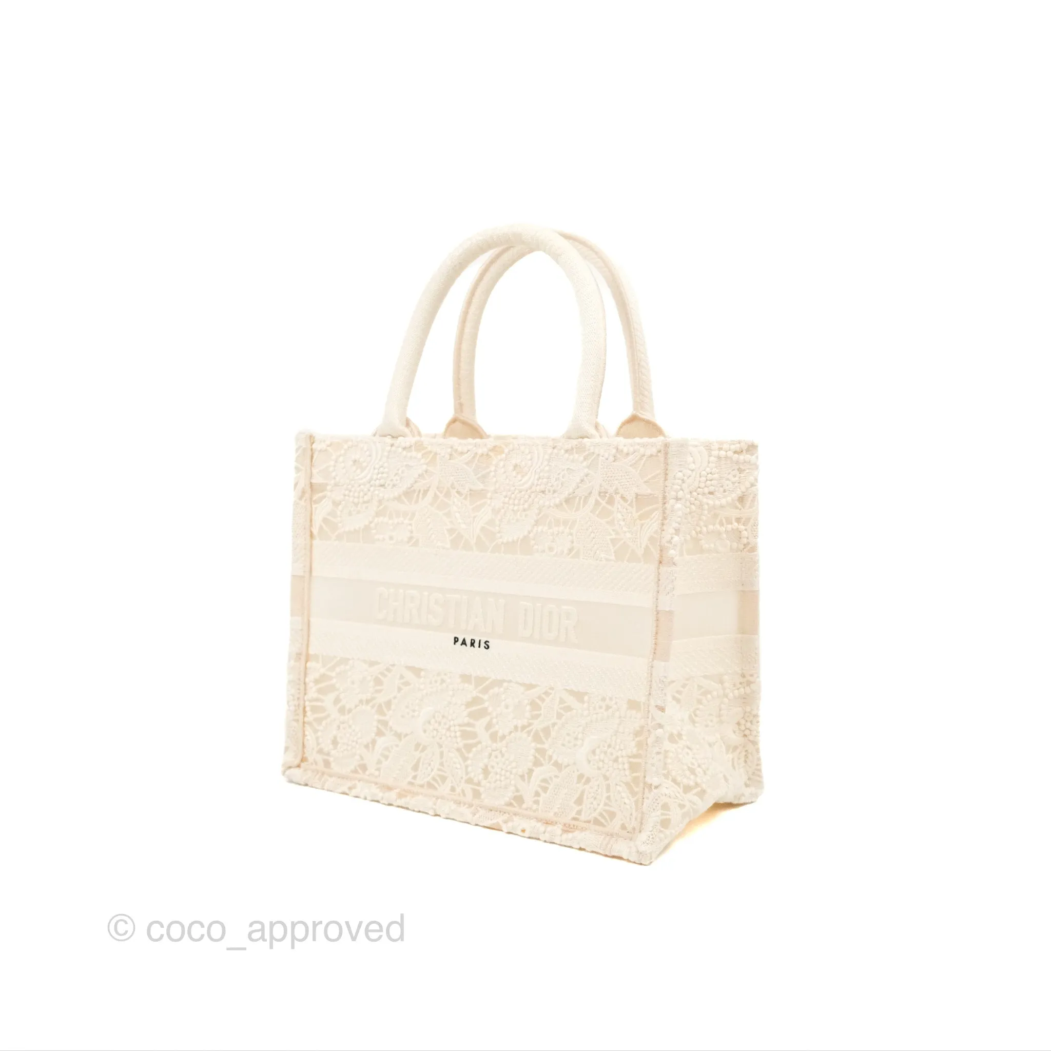 Dior Small Book Tote Natural Macram-Effect Embroidery