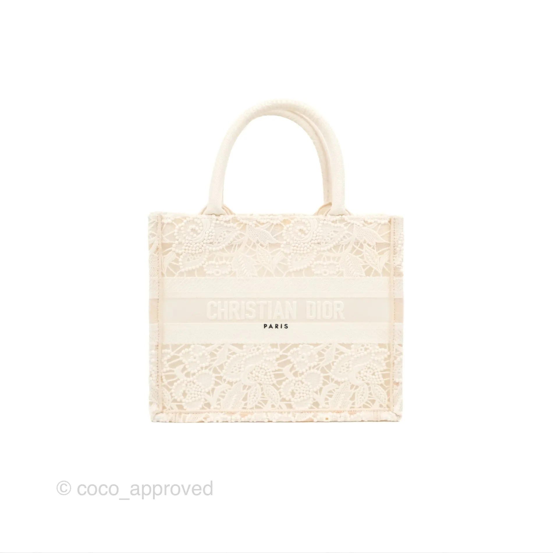 Dior Small Book Tote Natural Macram-Effect Embroidery