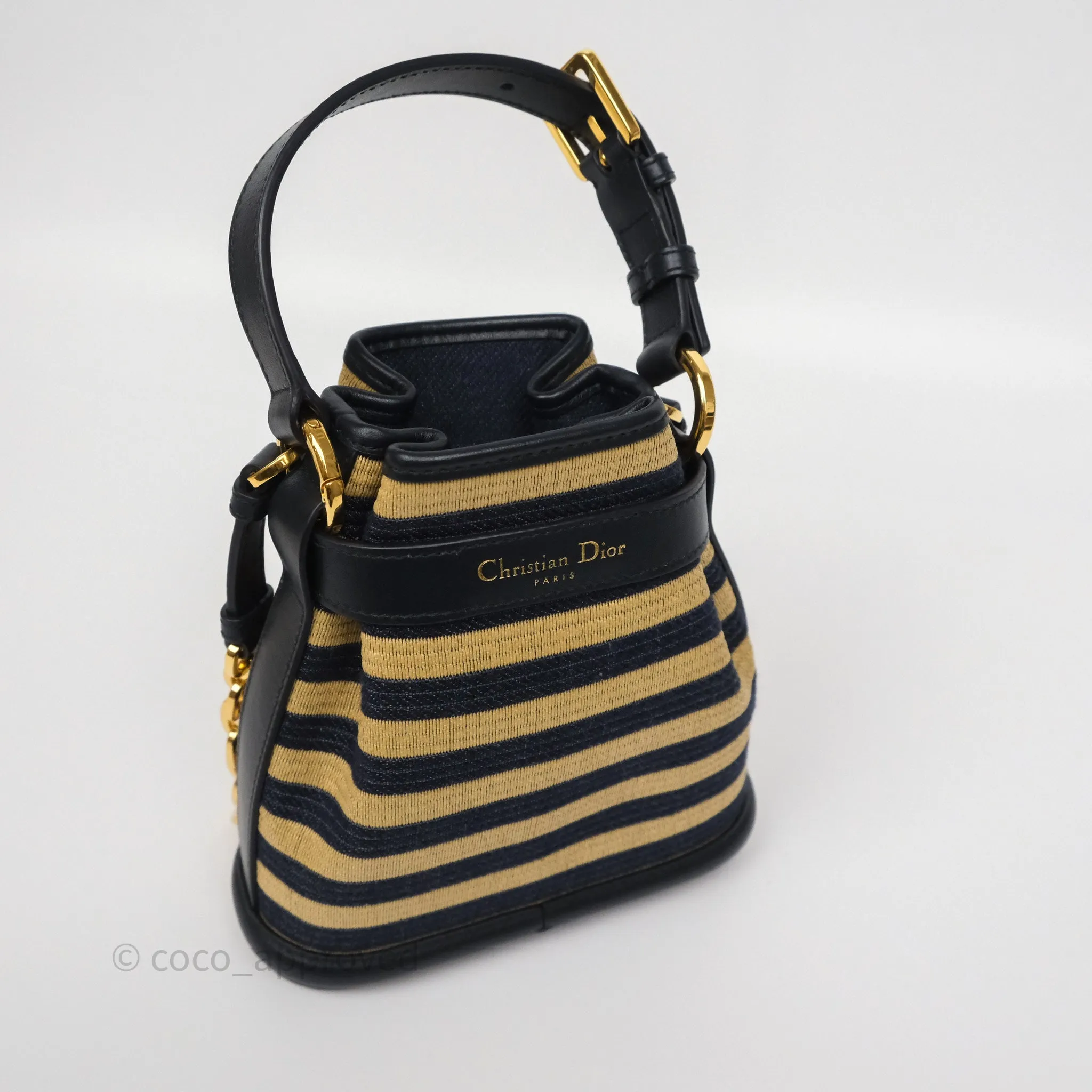 Dior Small C'est Dior Bucket Bag Natural Denim Blue Raffia