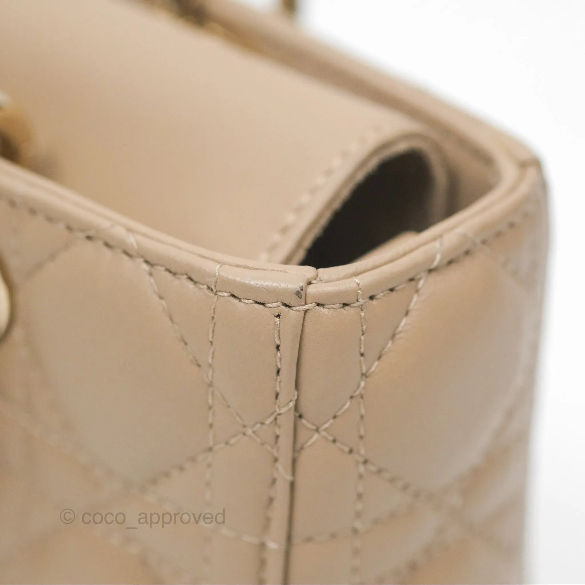 Dior Small Lady D-Joy Bag Beige Lambskin Cannage Gold Hardware