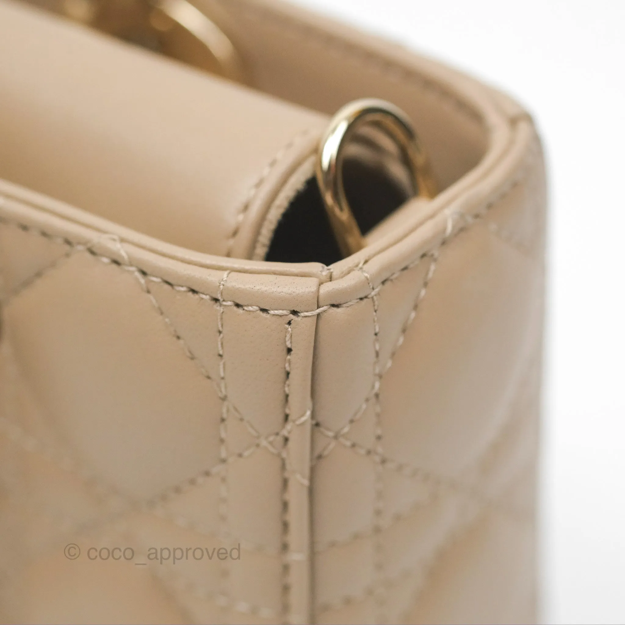 Dior Small Lady D-Joy Bag Beige Lambskin Cannage Gold Hardware