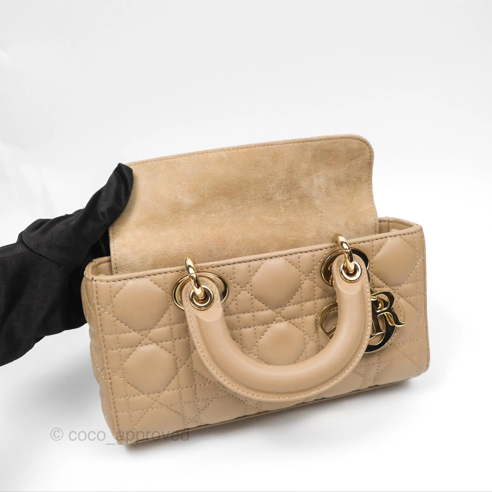 Dior Small Lady D-Joy Bag Beige Lambskin Cannage Gold Hardware