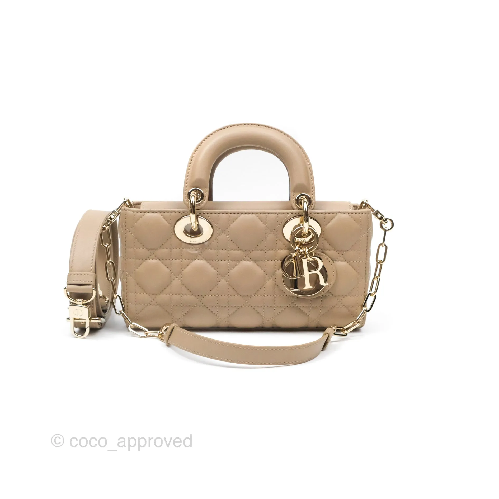 Dior Small Lady D-Joy Bag Beige Lambskin Cannage Gold Hardware