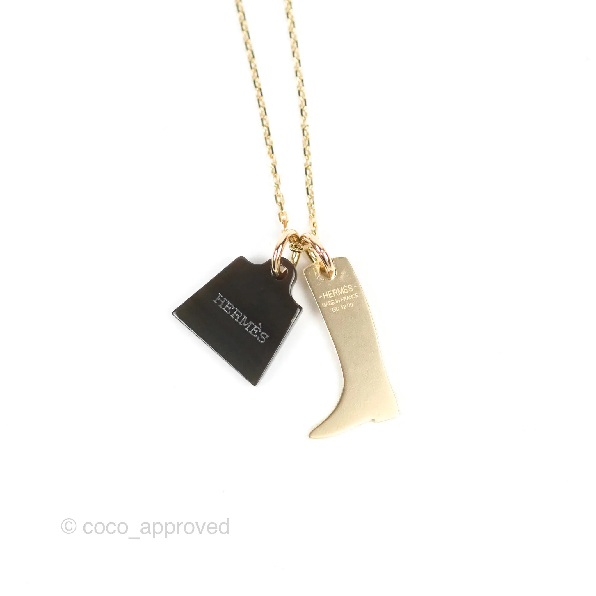 Hermes Amulette Maroquinier PM Pendant Necklace Gold Tone