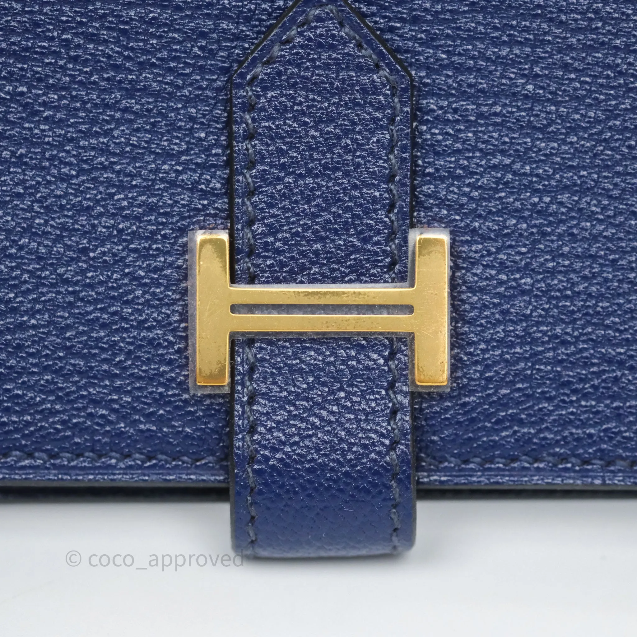 Hermes Bearn Card Holder Bleu Encre M3 Chevre Mysore Gold Hardware