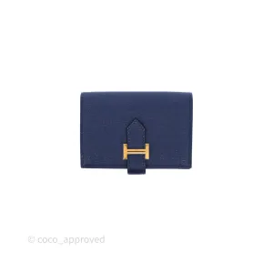 Hermes Bearn Card Holder Bleu Encre M3 Chevre Mysore Gold Hardware