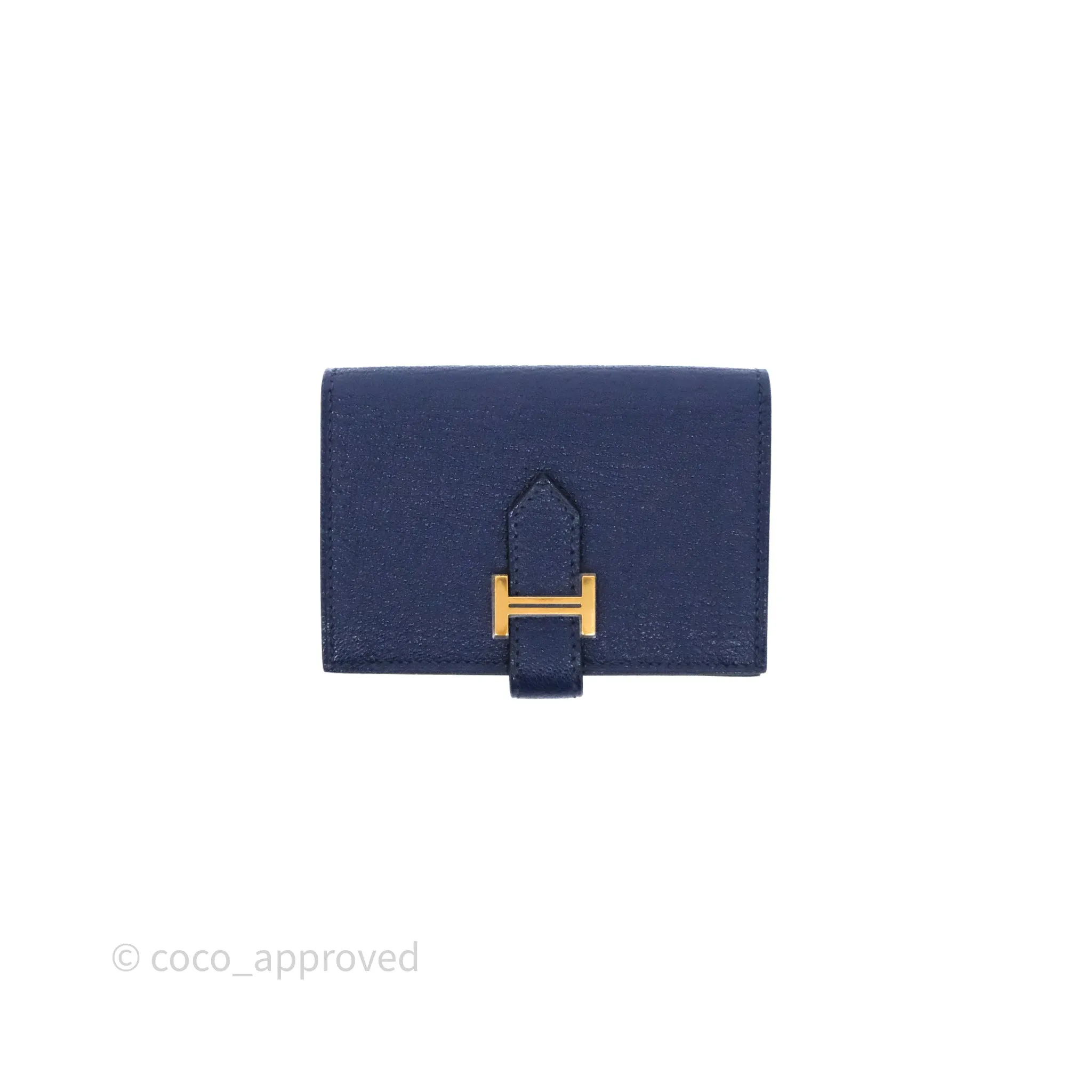 Hermes Bearn Card Holder Bleu Encre M3 Chevre Mysore Gold Hardware