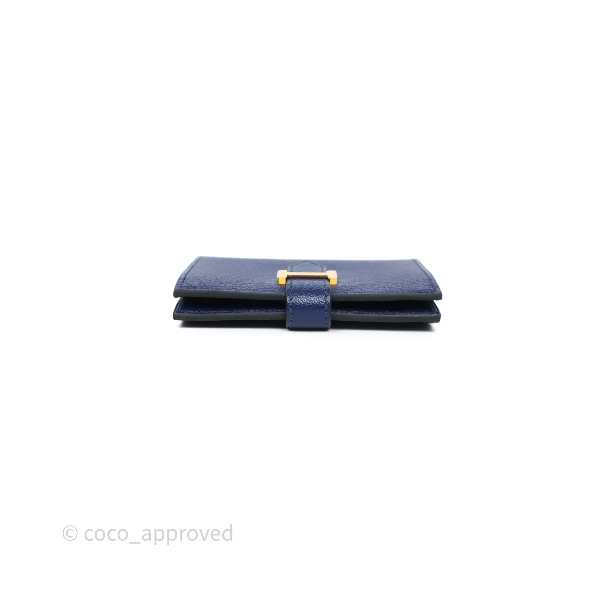 Hermes Bearn Card Holder Bleu Encre M3 Chevre Mysore Gold Hardware