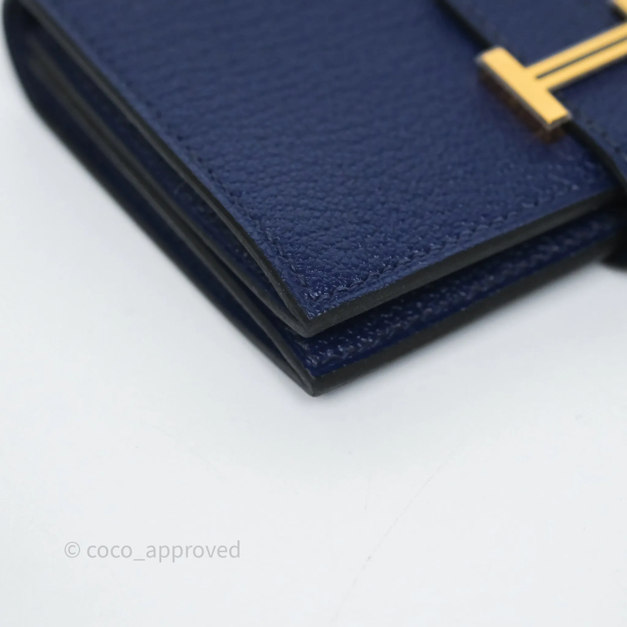 Hermes Bearn Card Holder Bleu Encre M3 Chevre Mysore Gold Hardware