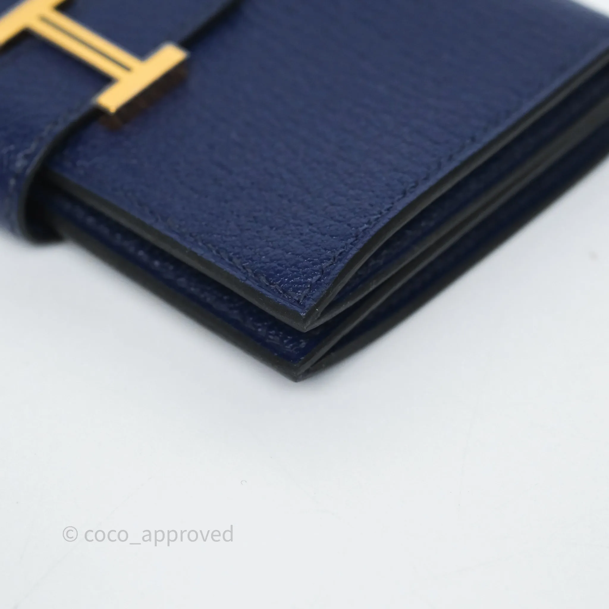 Hermes Bearn Card Holder Bleu Encre M3 Chevre Mysore Gold Hardware