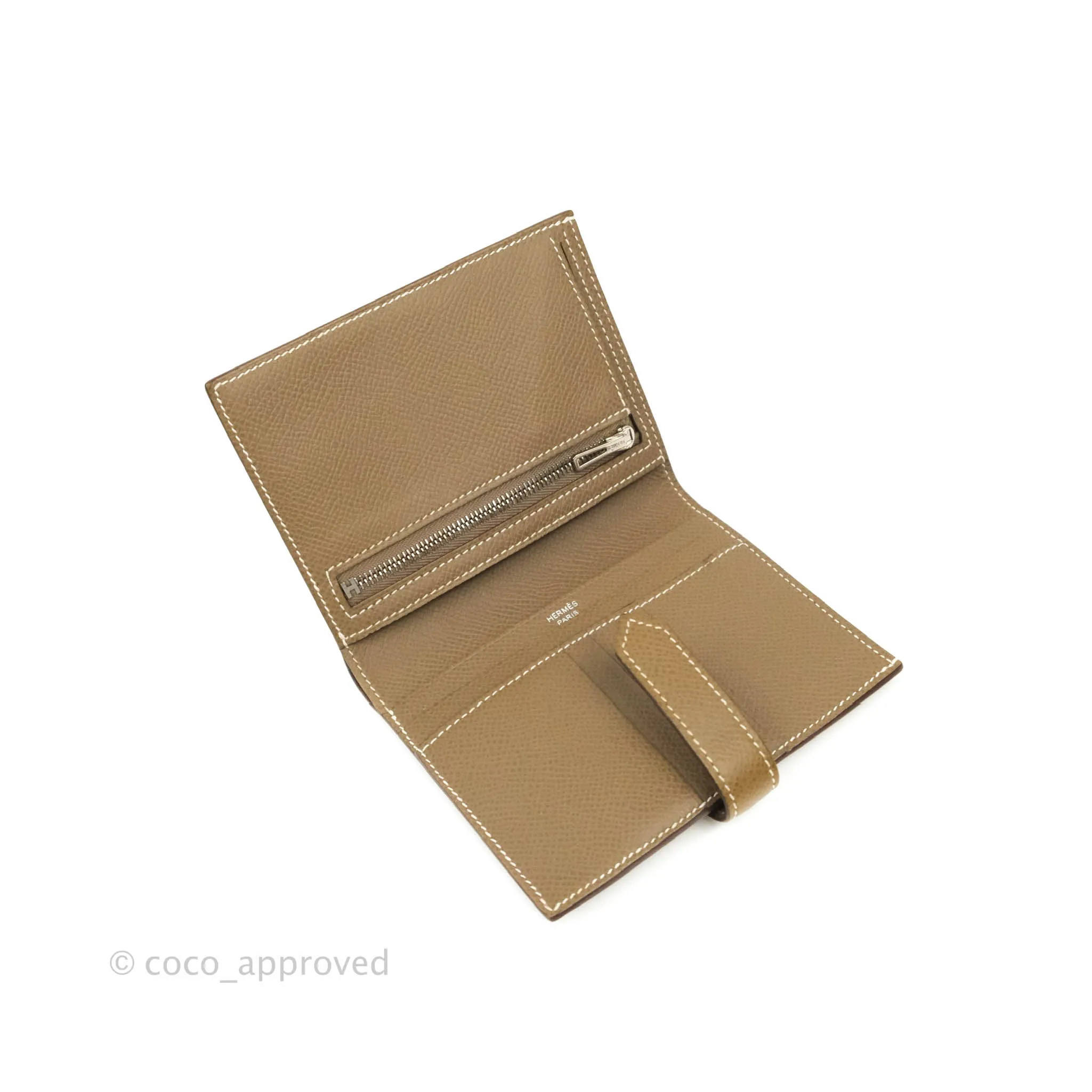 Hermes Bearn Compact Wallet Etoupe Epsom Palladium Hardware