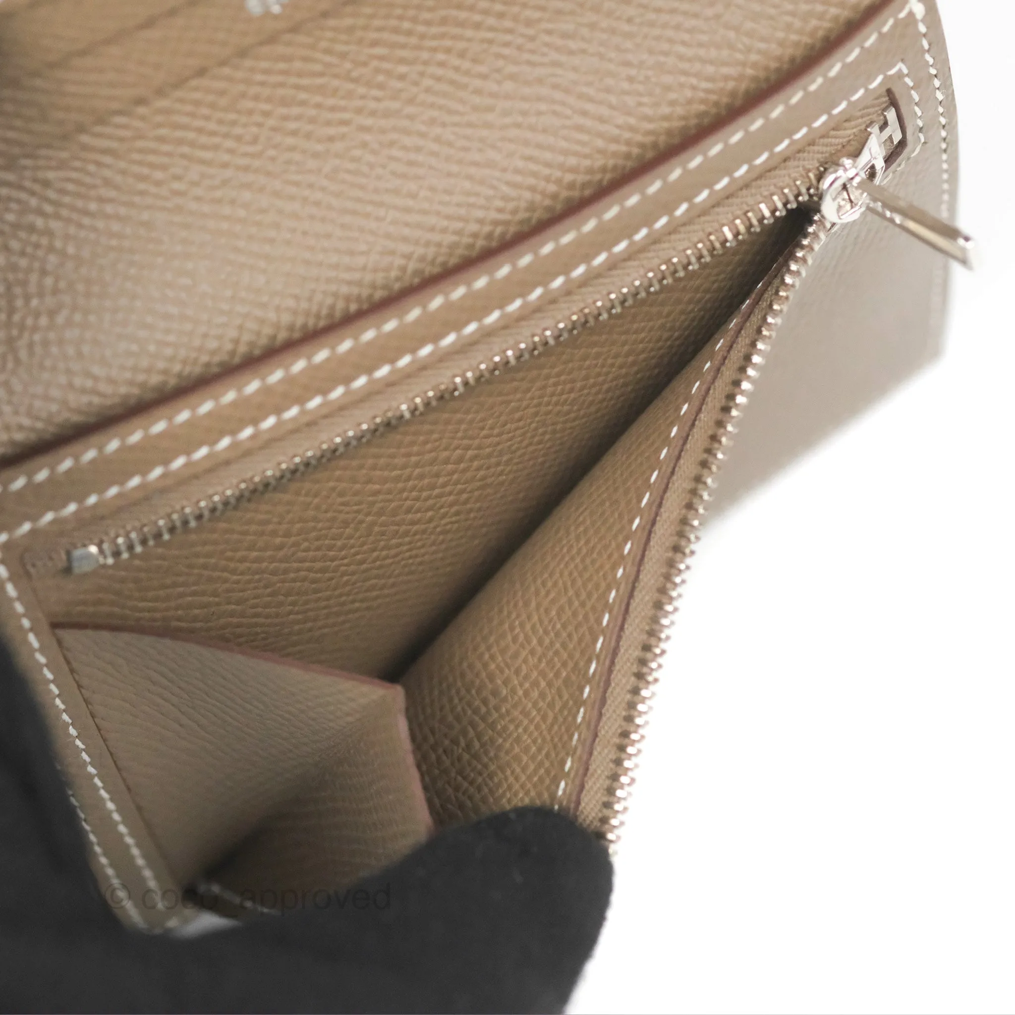 Hermes Bearn Compact Wallet Etoupe Epsom Palladium Hardware