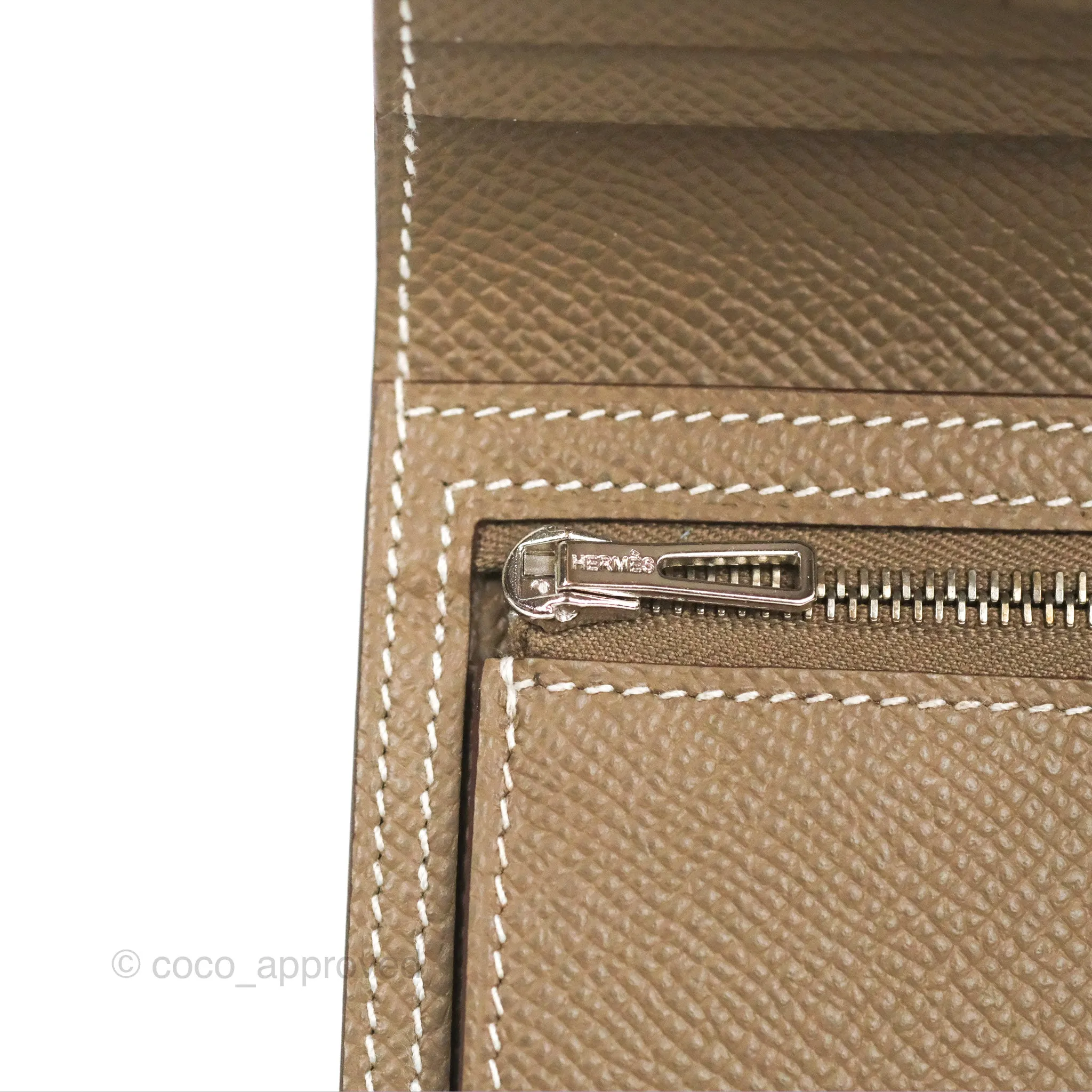 Hermes Bearn Compact Wallet Etoupe Epsom Palladium Hardware