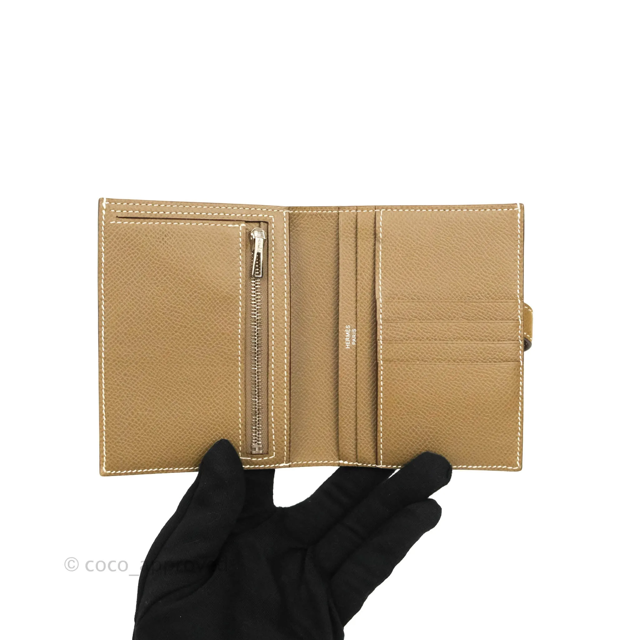 Hermes Bearn Compact Wallet Etoupe Epsom Palladium Hardware
