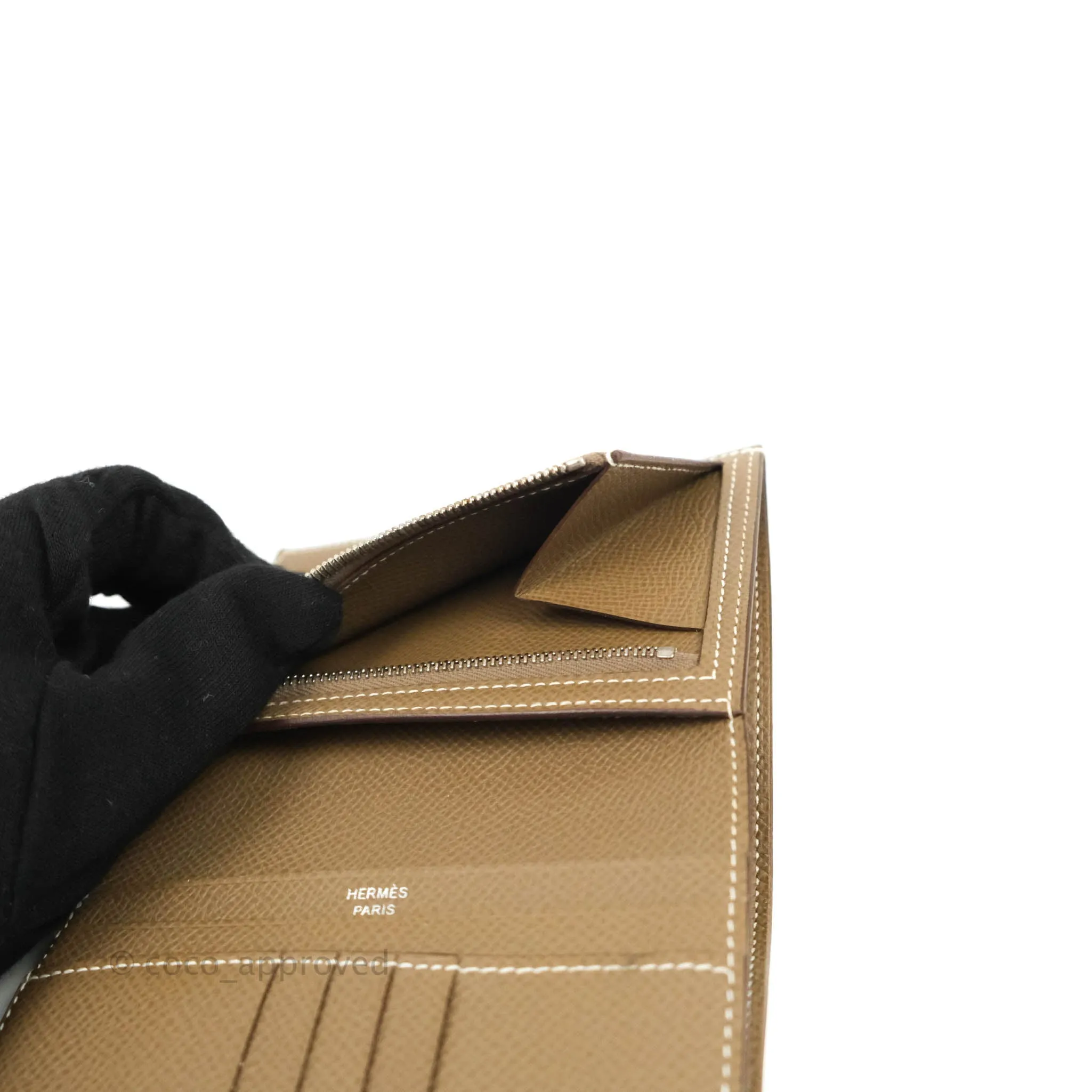 Hermes Bearn Compact Wallet Etoupe Epsom Palladium Hardware
