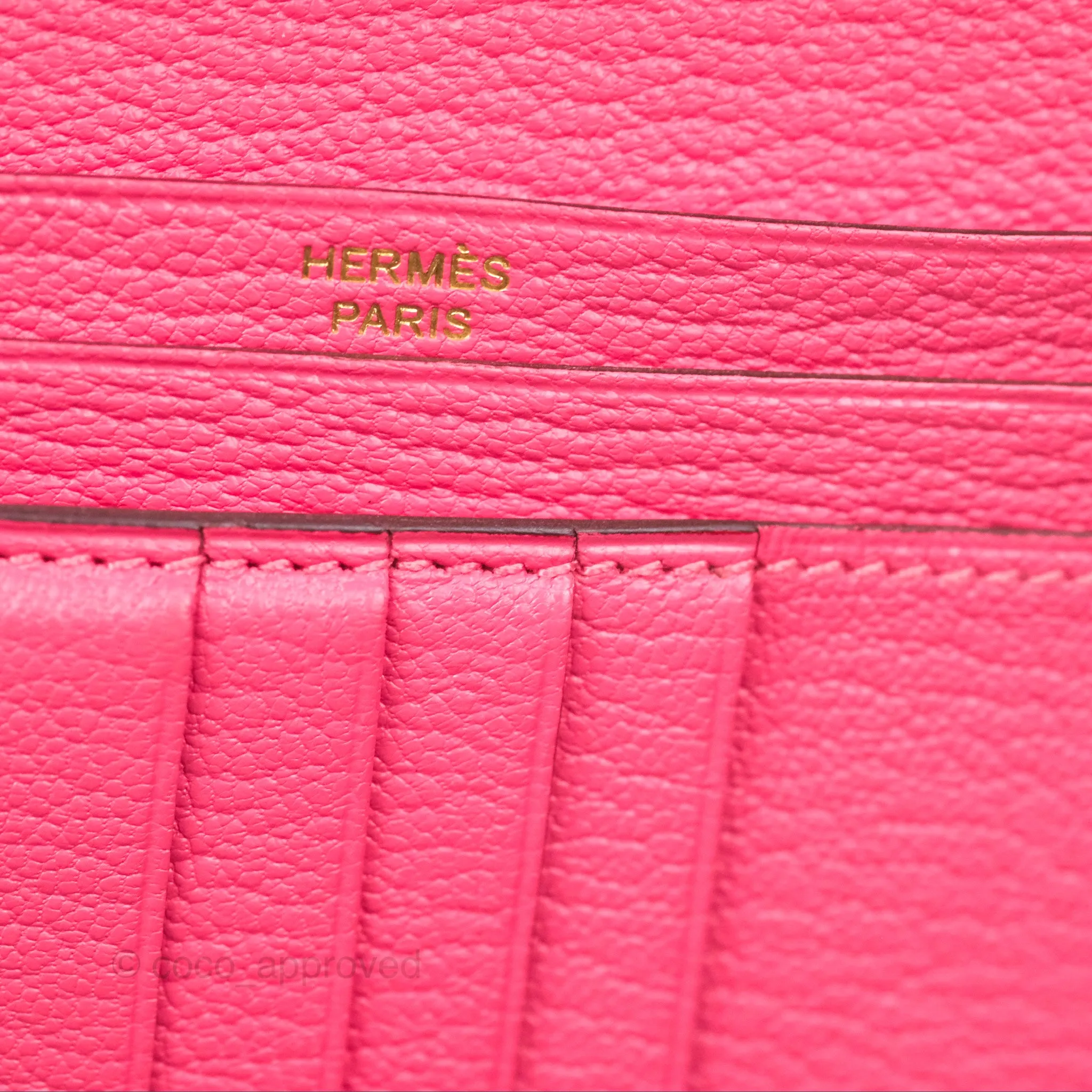 Hermes Bearn Compact Wallet Rose Azalee 8W Gold Hardware
