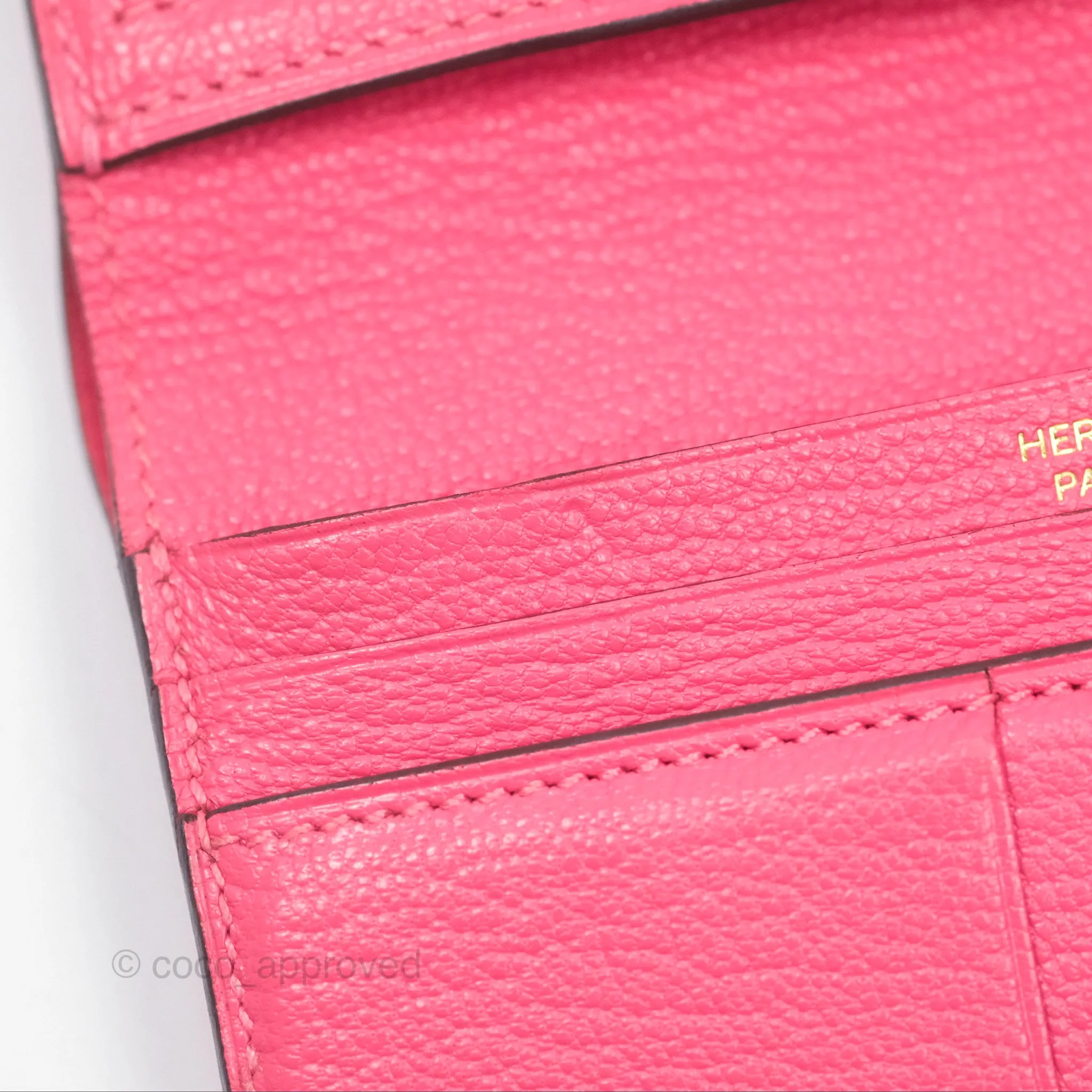 Hermes Bearn Compact Wallet Rose Azalee 8W Gold Hardware
