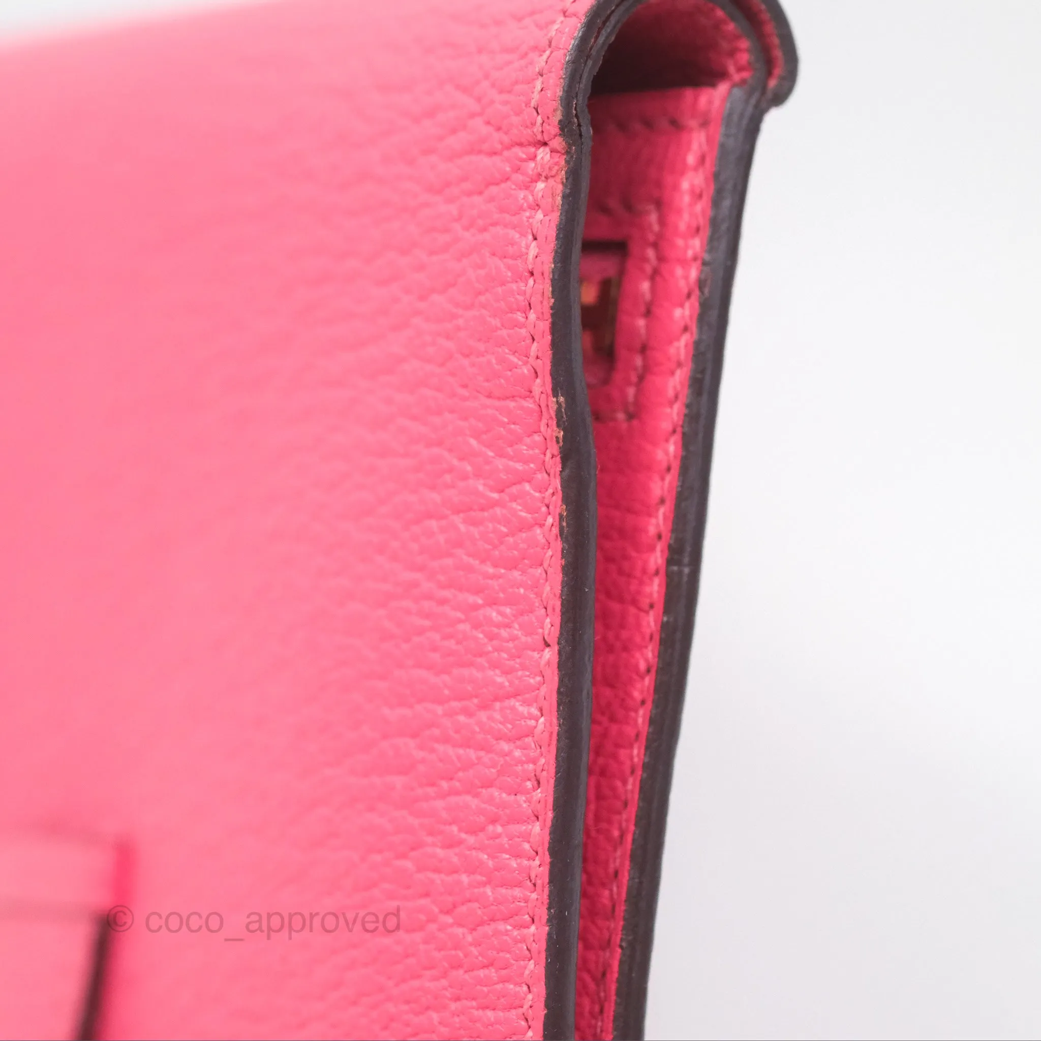 Hermes Bearn Compact Wallet Rose Azalee 8W Gold Hardware