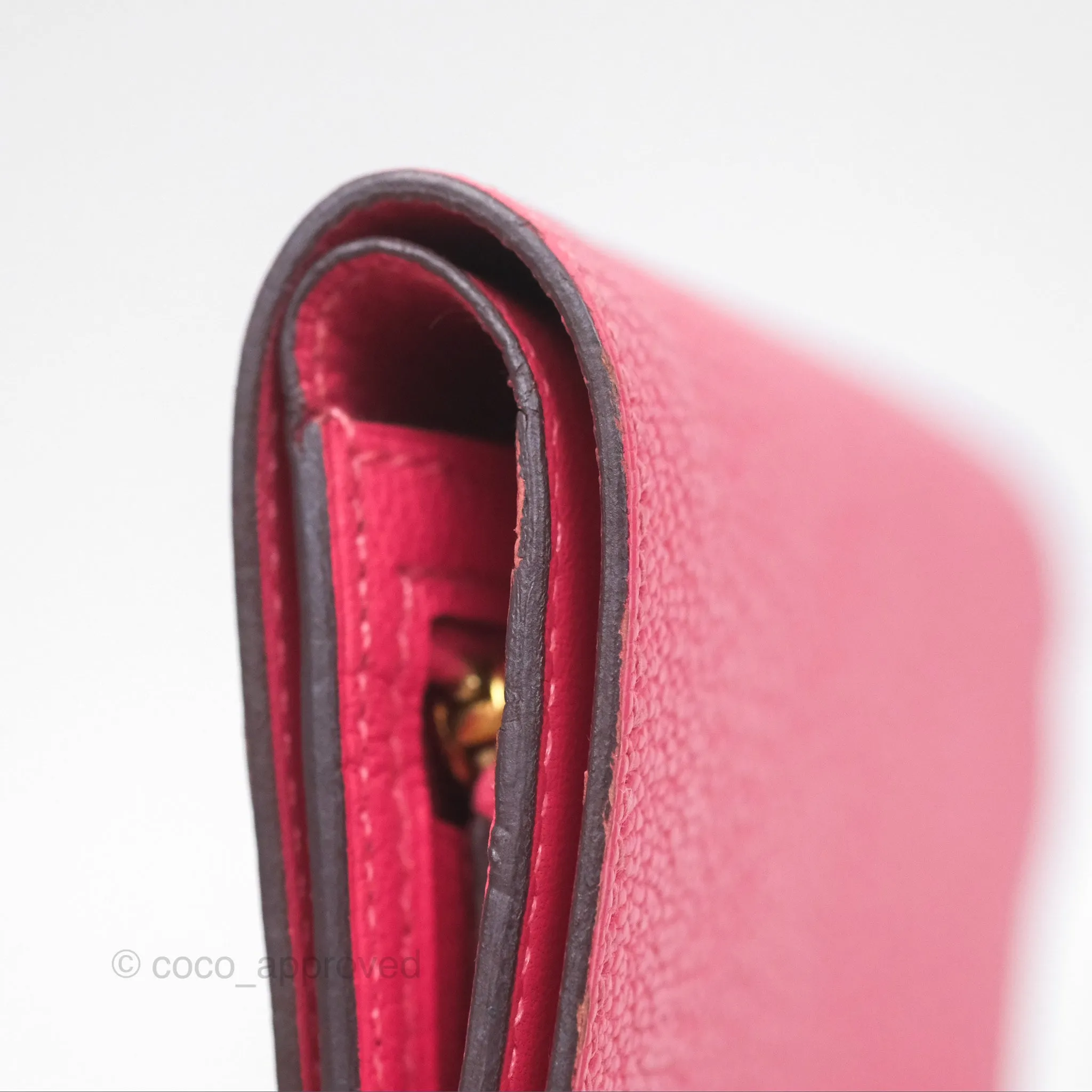 Hermes Bearn Compact Wallet Rose Azalee 8W Gold Hardware