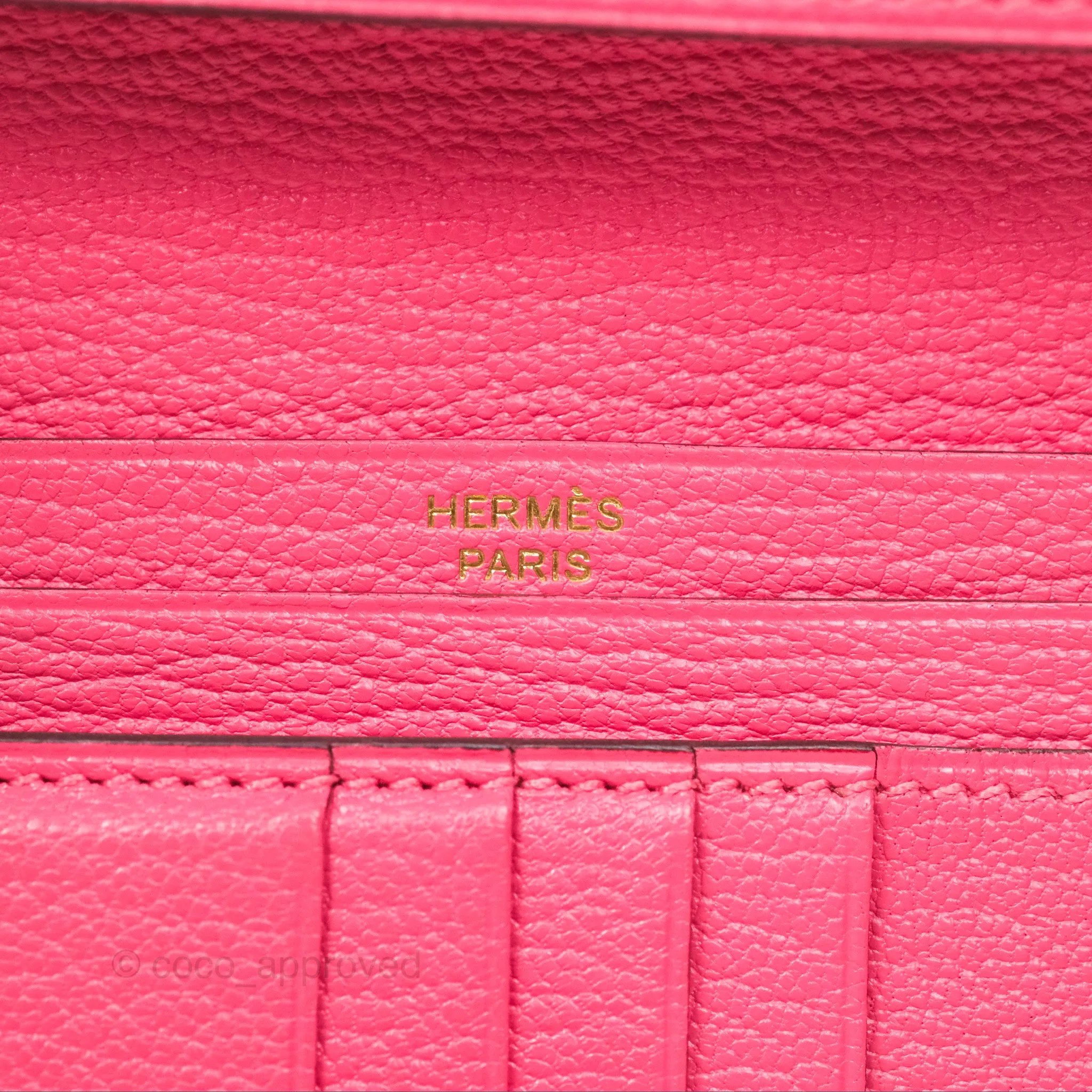 Hermes Bearn Compact Wallet Rose Azalee 8W Gold Hardware