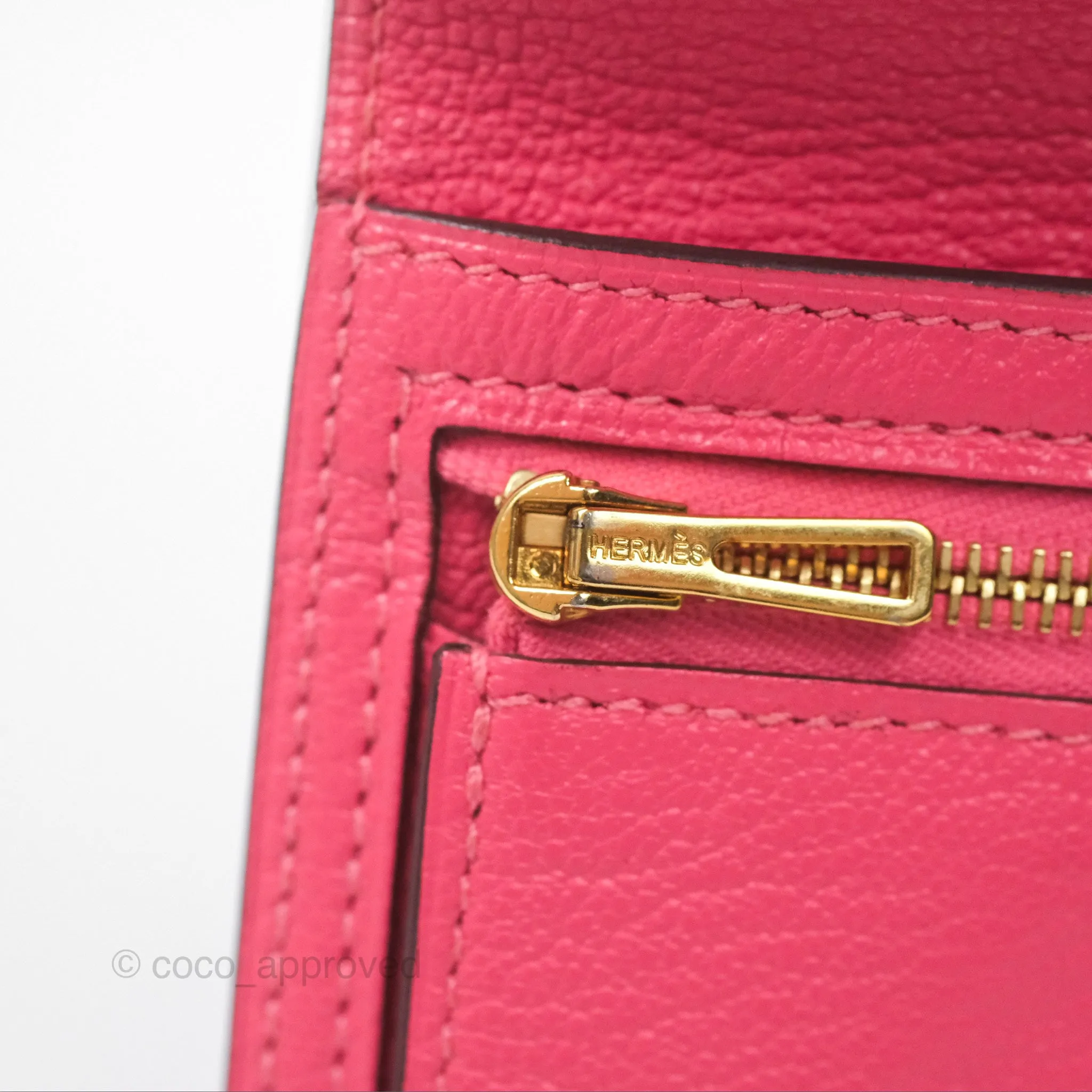 Hermes Bearn Compact Wallet Rose Azalee 8W Gold Hardware