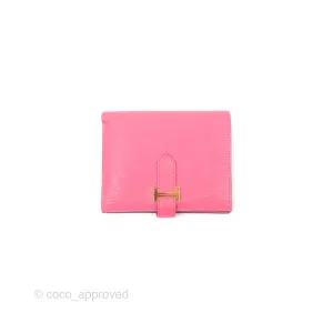 Hermes Bearn Compact Wallet Rose Azalee 8W Gold Hardware