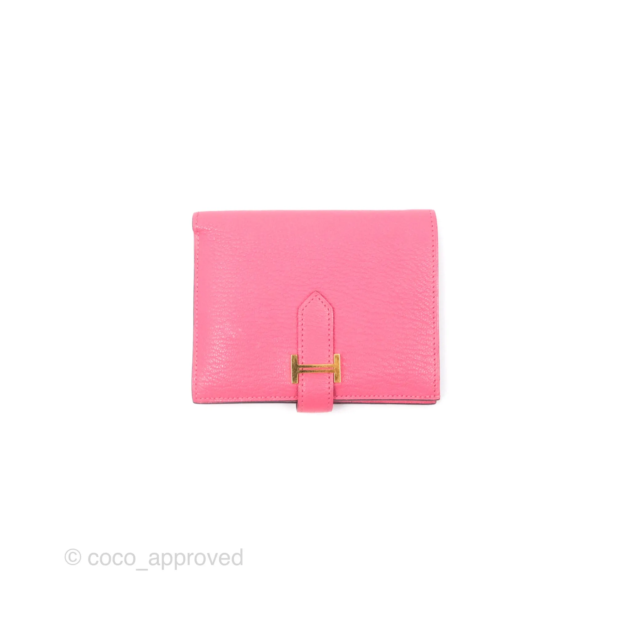 Hermes Bearn Compact Wallet Rose Azalee 8W Gold Hardware