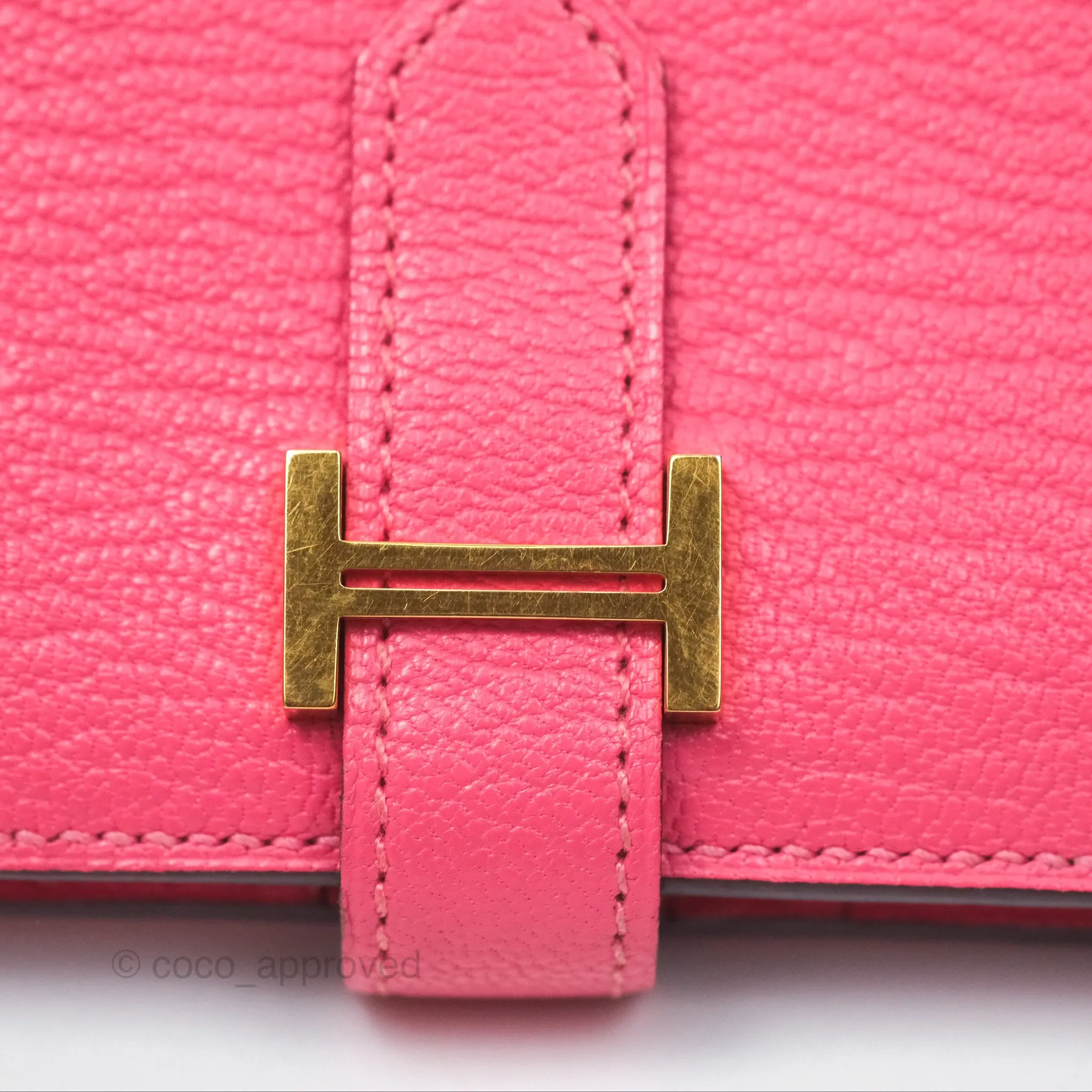 Hermes Bearn Compact Wallet Rose Azalee 8W Gold Hardware