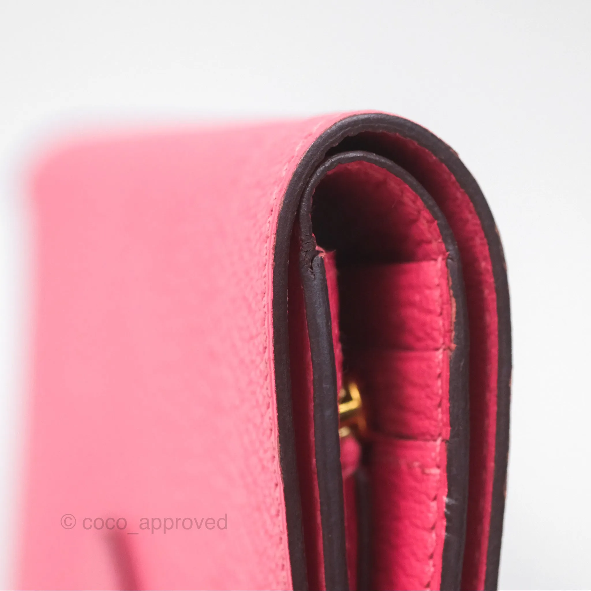 Hermes Bearn Compact Wallet Rose Azalee 8W Gold Hardware