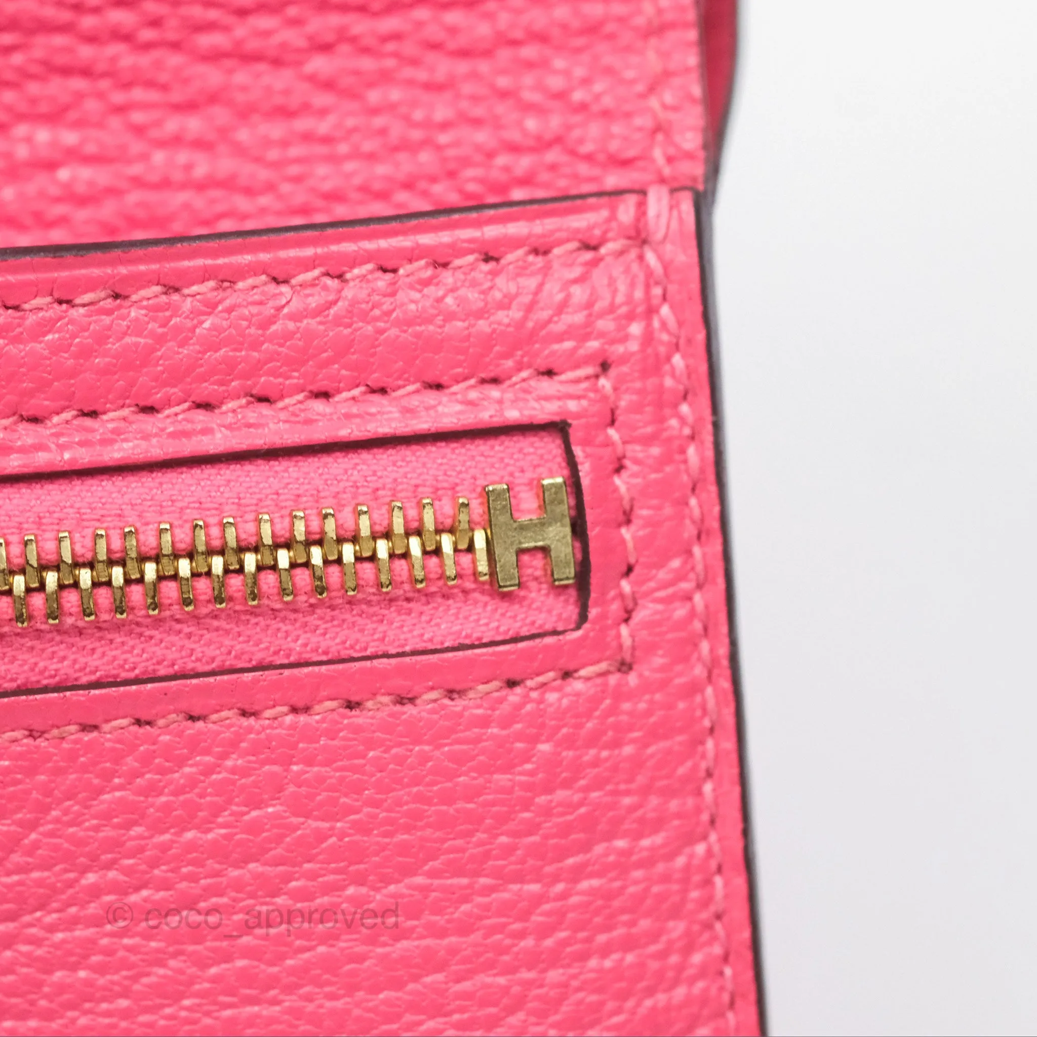 Hermes Bearn Compact Wallet Rose Azalee 8W Gold Hardware